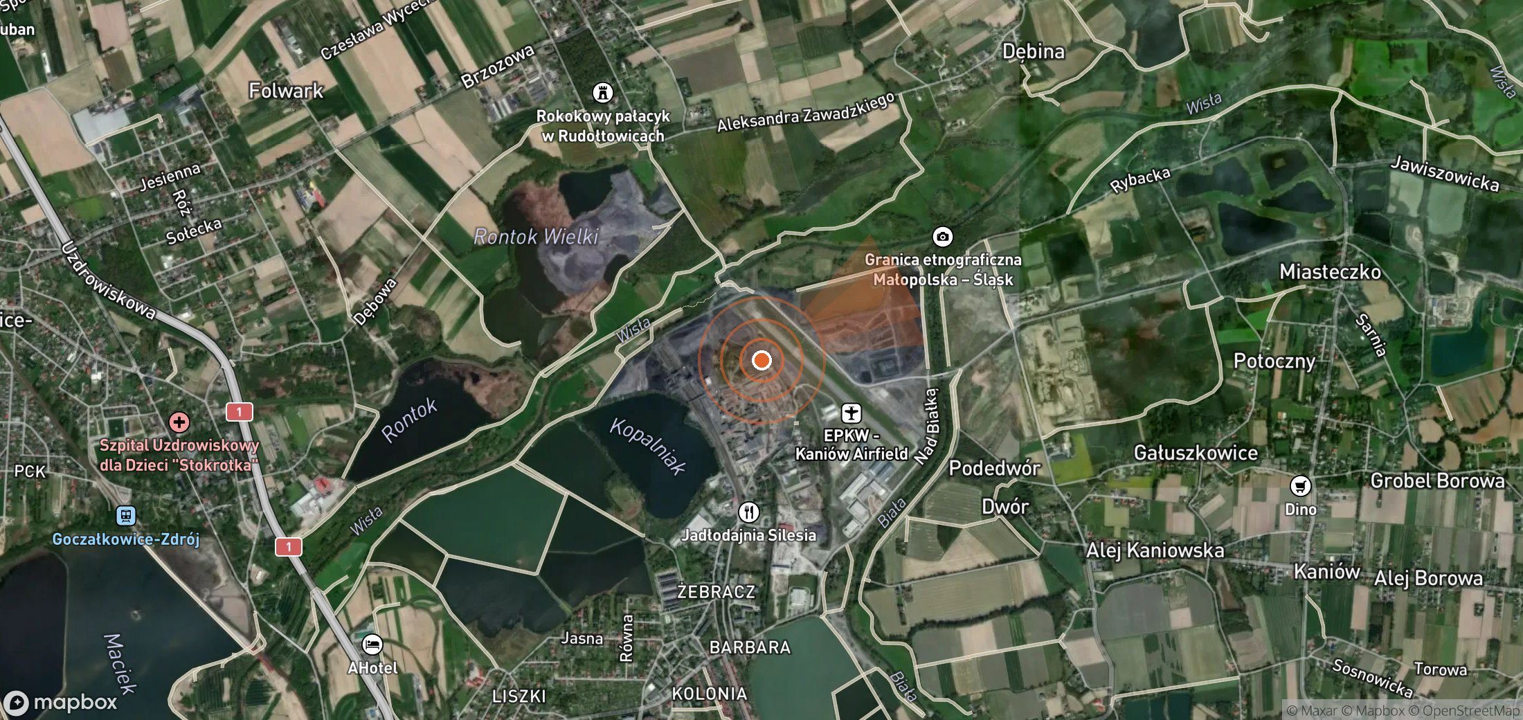 Satellite map of methane plume locations in Poland
