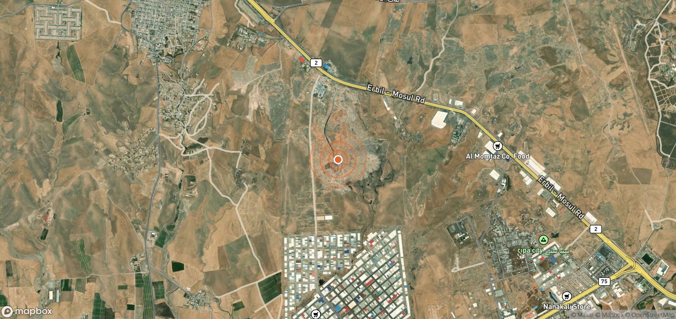 Satellite map of methane plume locations in Iraq