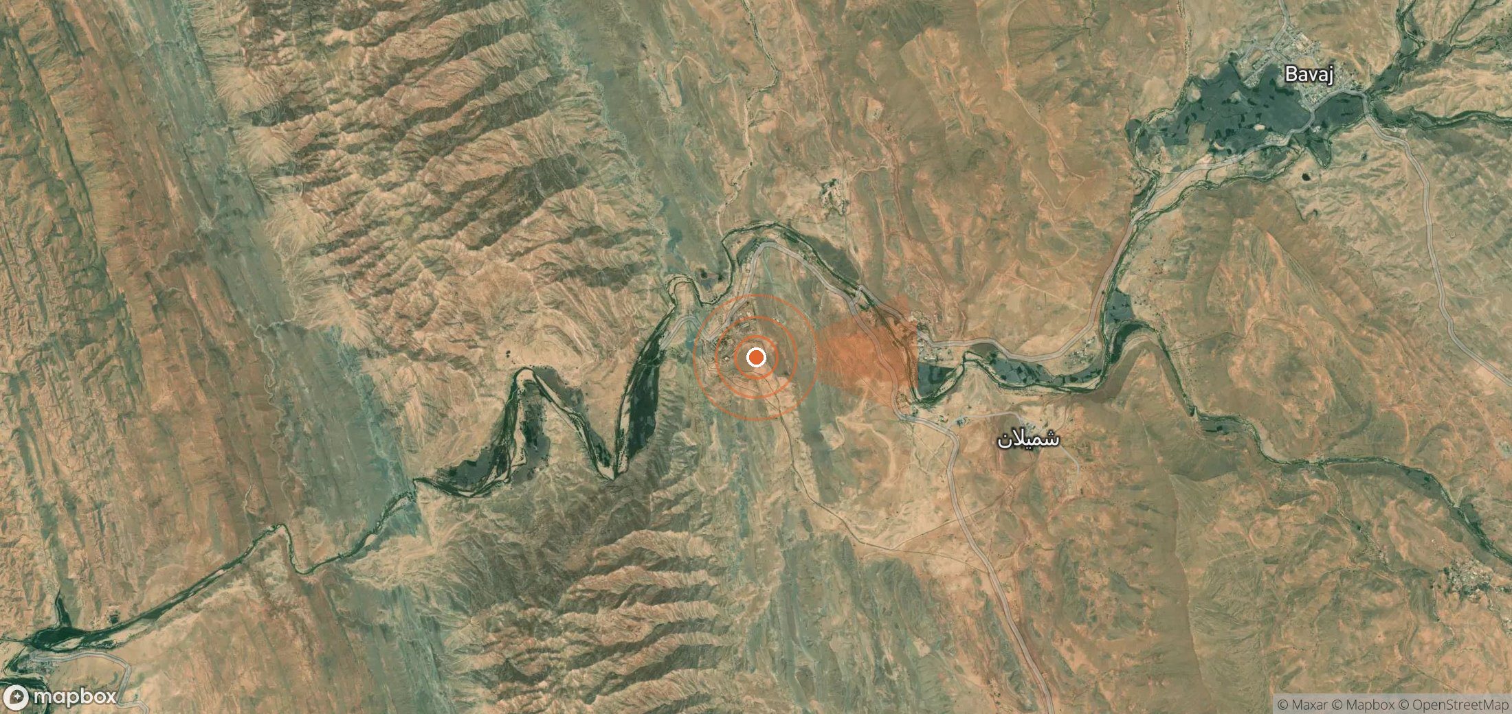 Mapa satelital de plumas de metano en Irán
