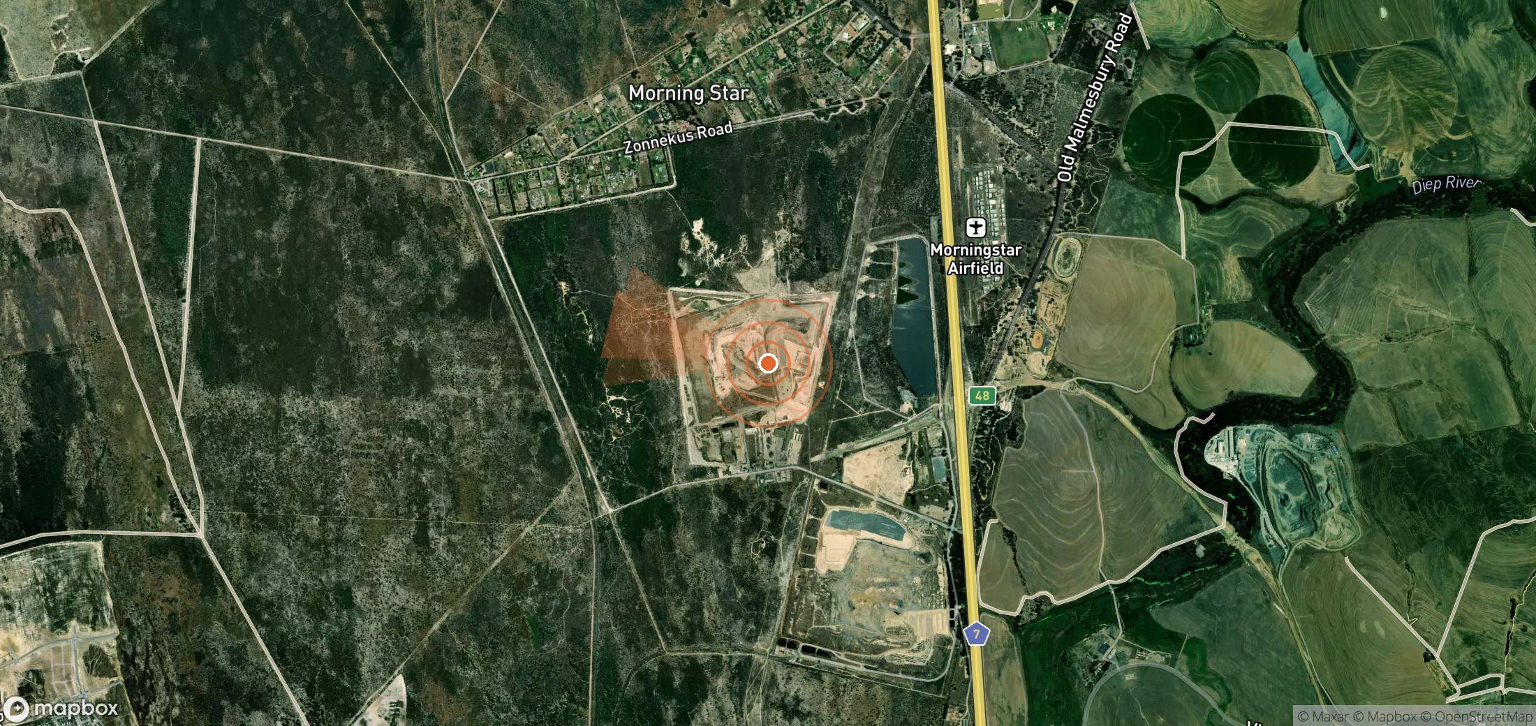 Satellite map of methane plume locations in South Africa