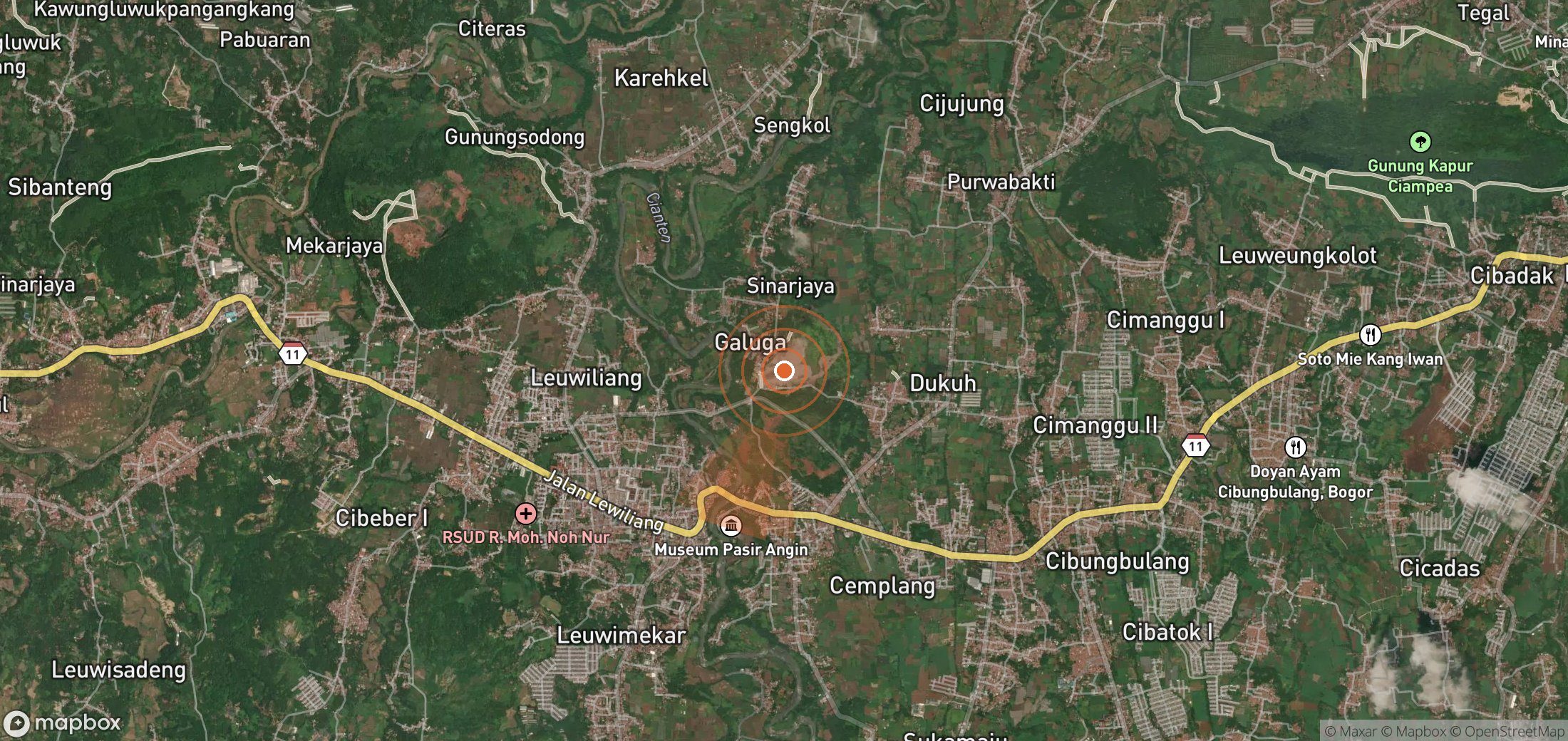 Satellite map of methane plume locations in Indonesia