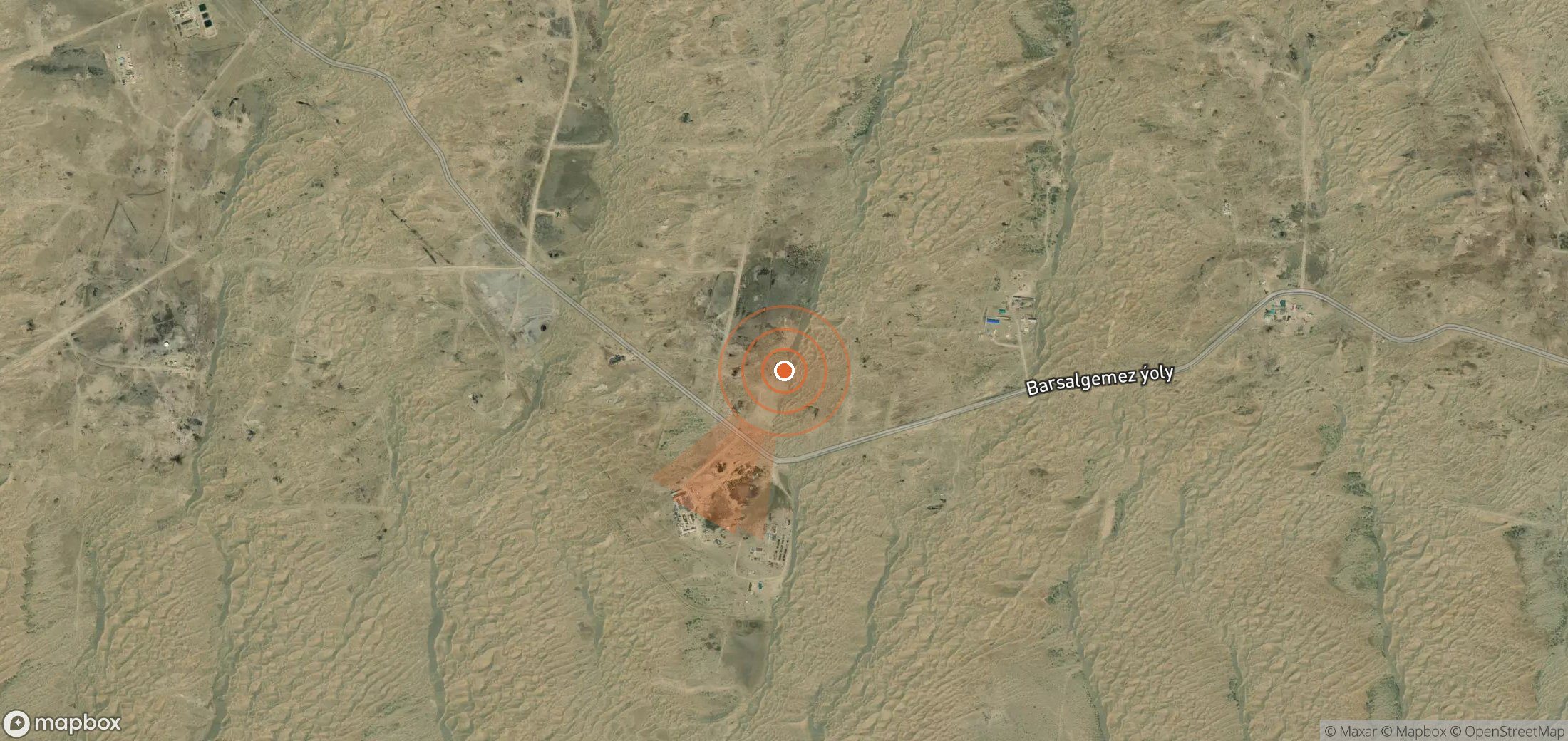 Satellite map of methane plume locations in Turkmenistan