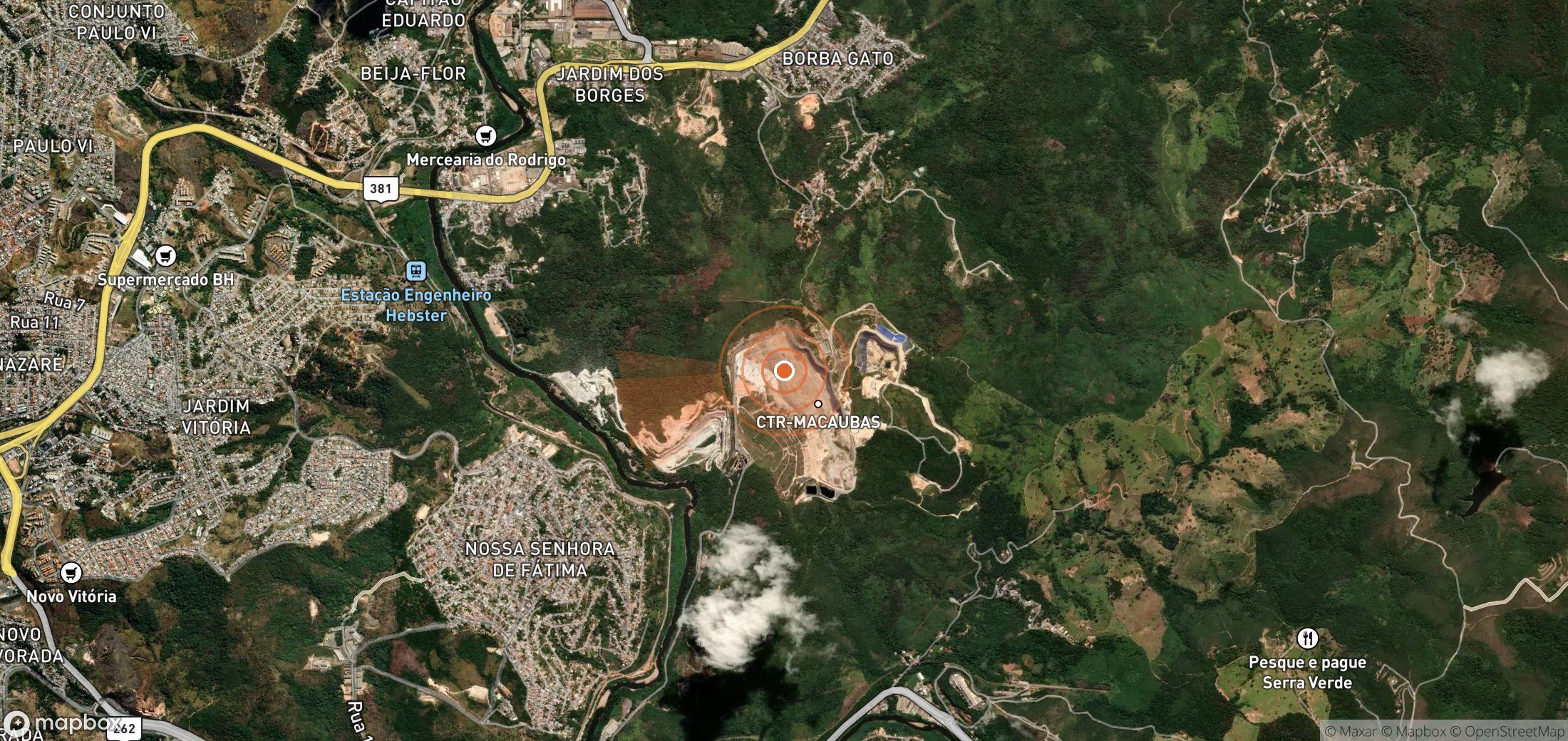Satellite map of methane plume locations in Brazil