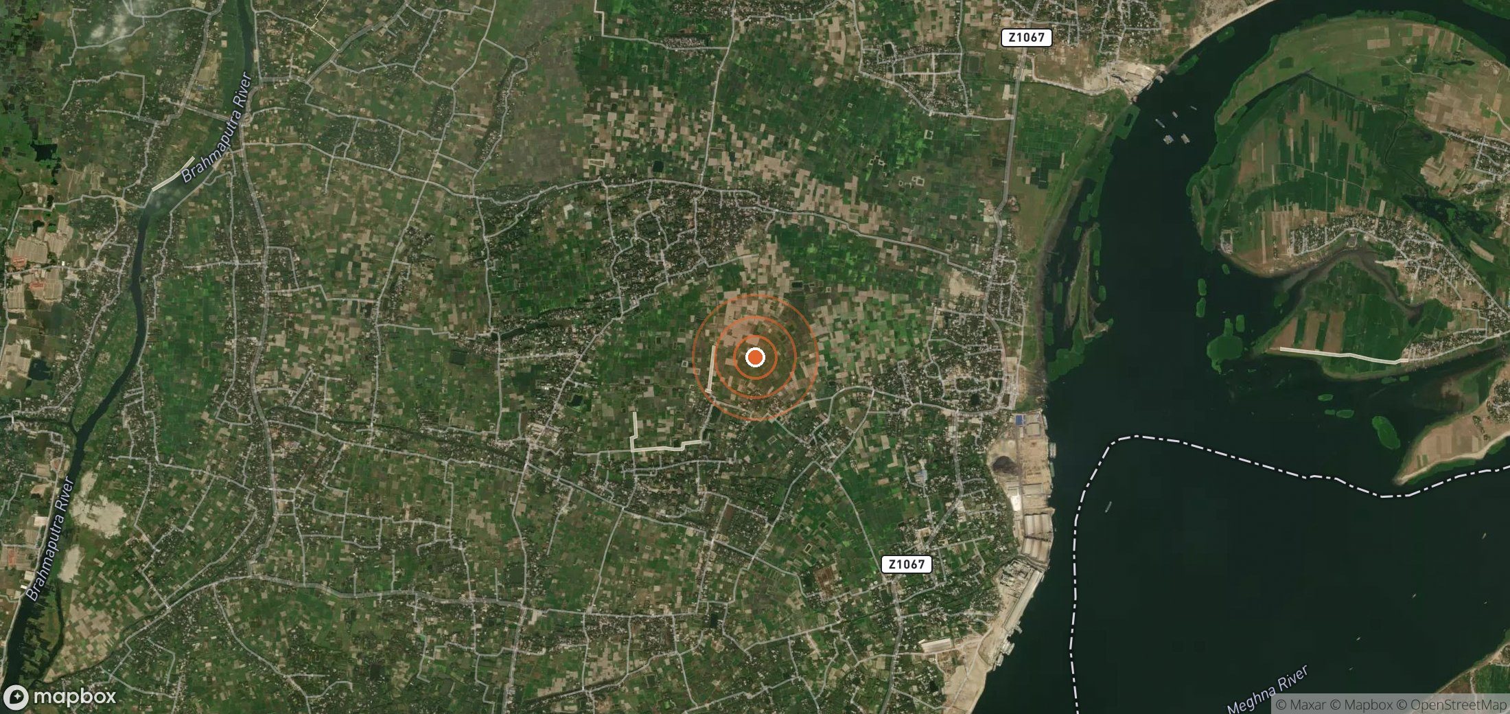 Satellite map of methane plume locations in Bangladesh