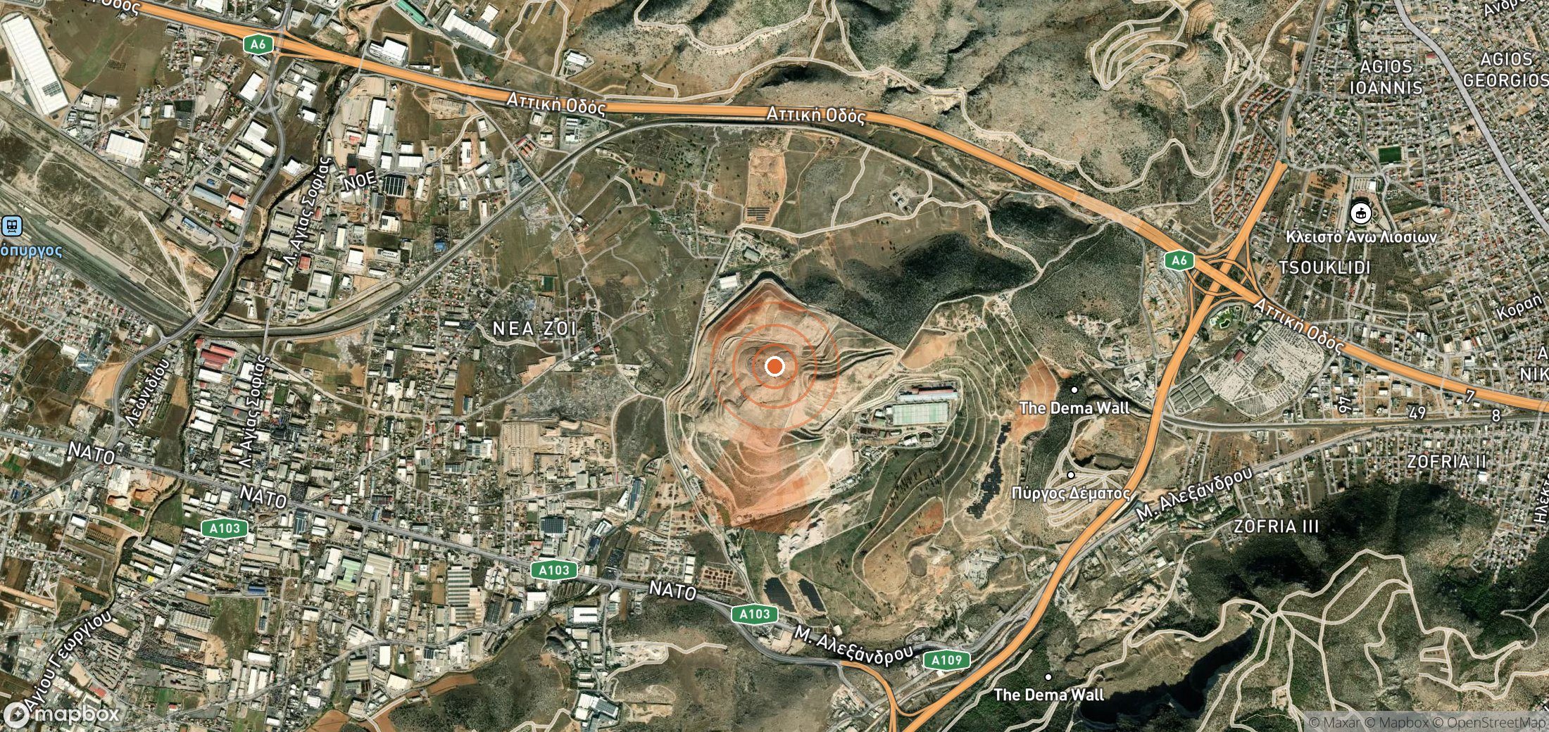 Satellite map of methane plume locations in Greece