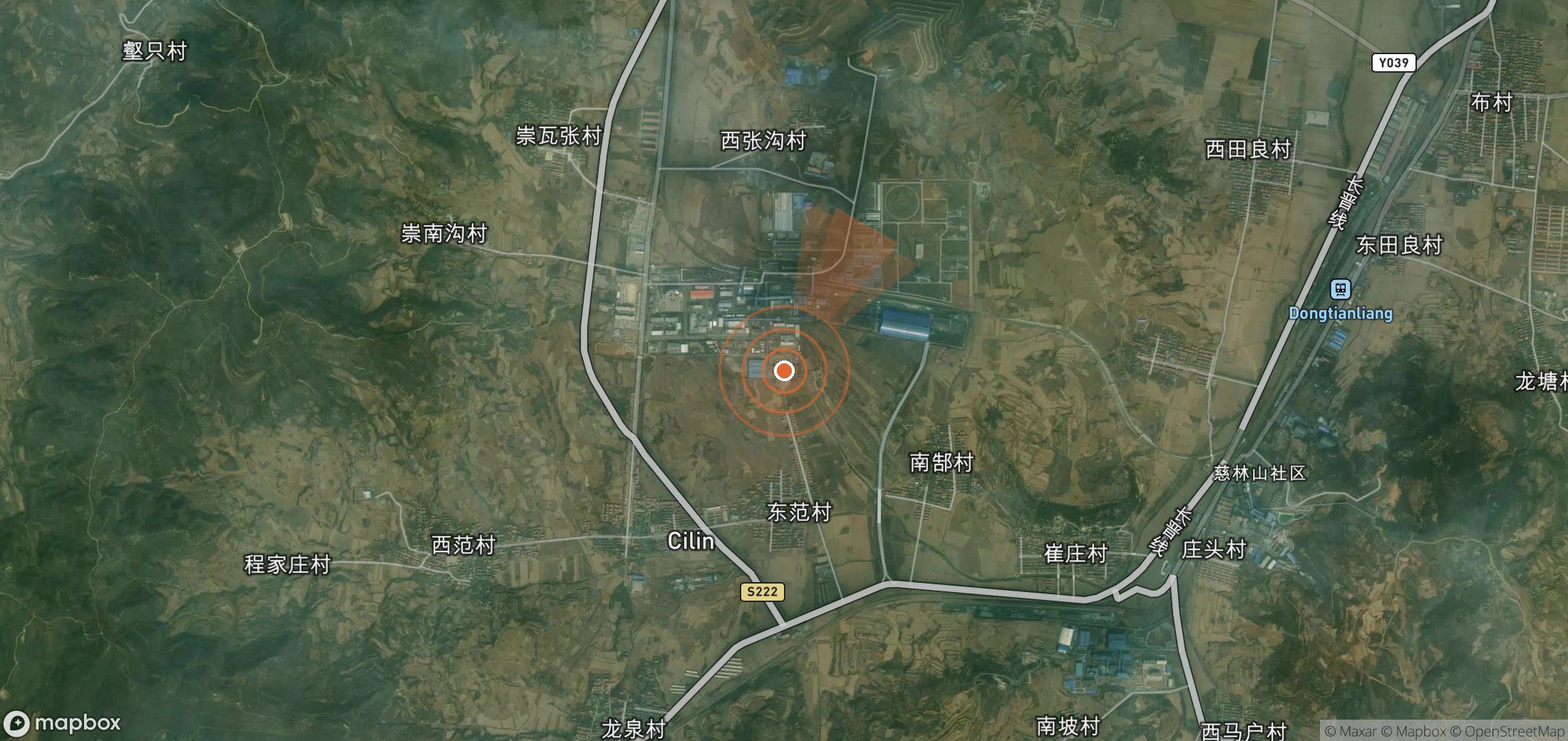 Mapa satelital de plumas de metano en China