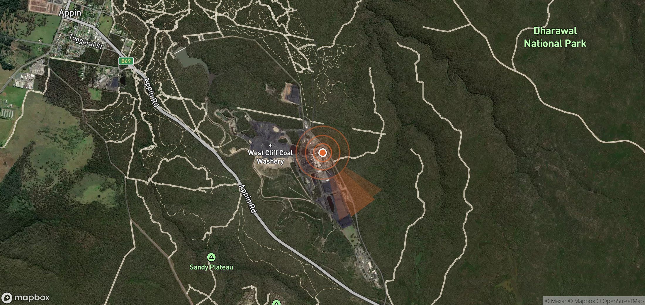 Satellite map of methane plume locations in Australia