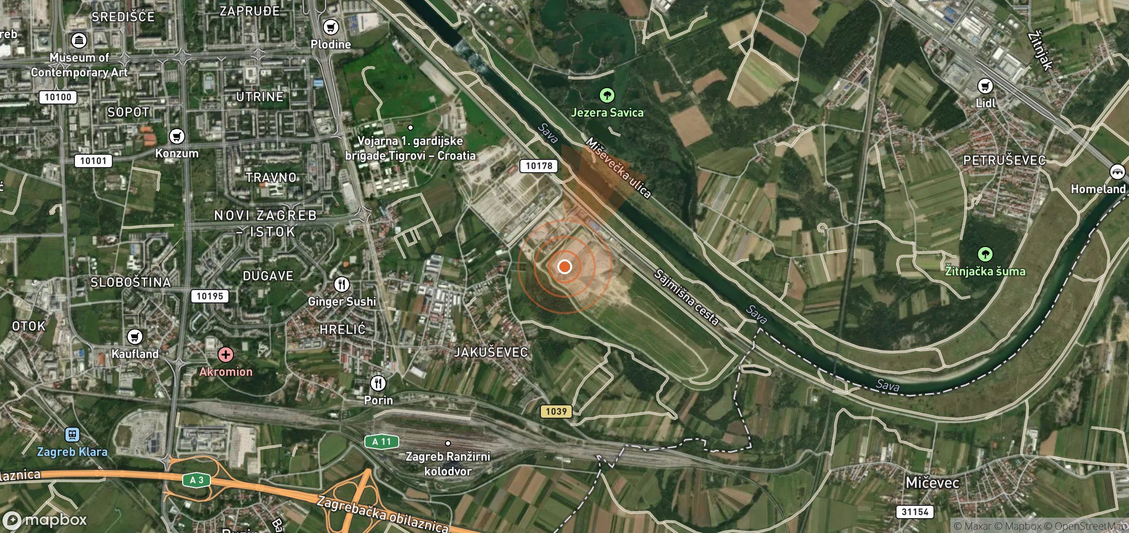 Satellite map of methane plume locations in Croatia