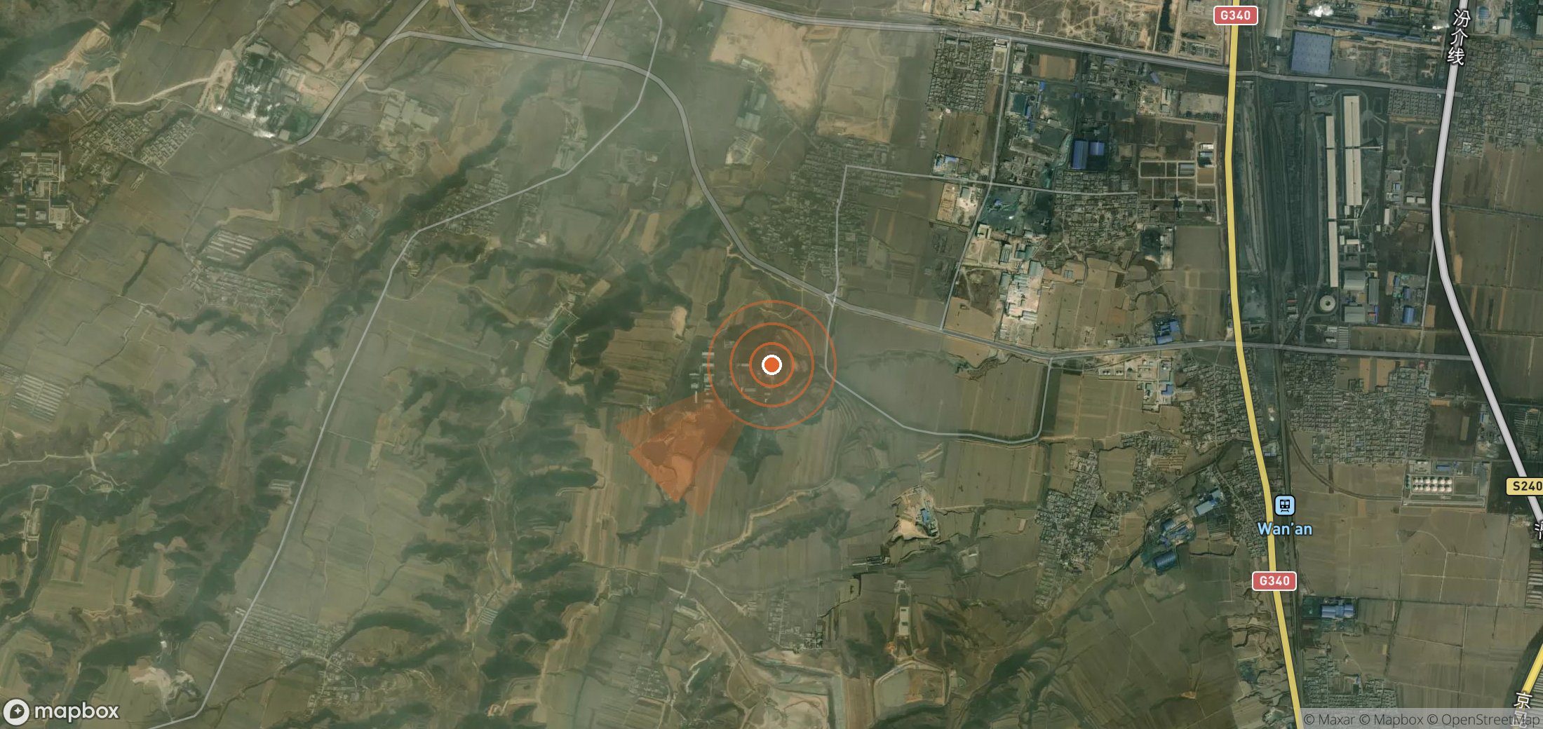 Satellite map of methane plume locations in China