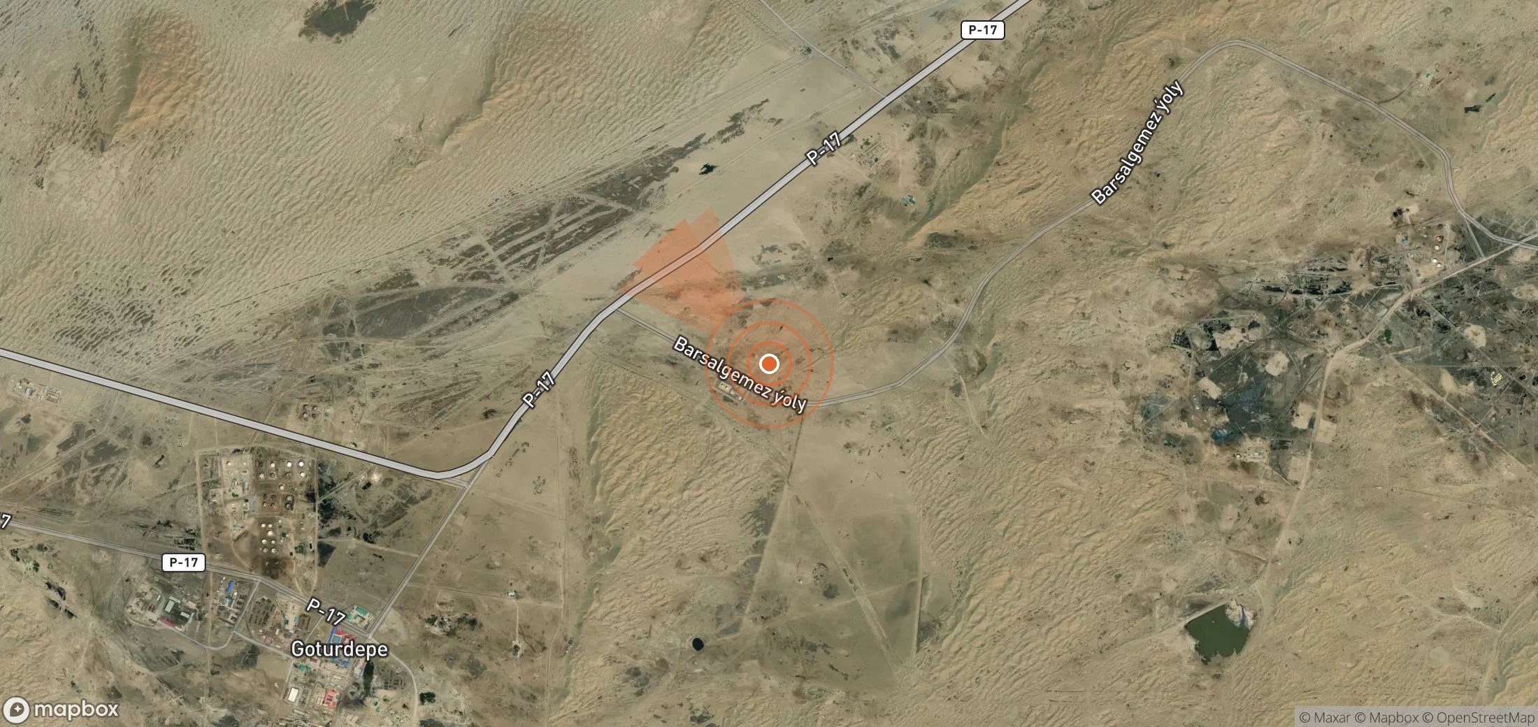 Satellite map of methane plume locations in Turkmenistan