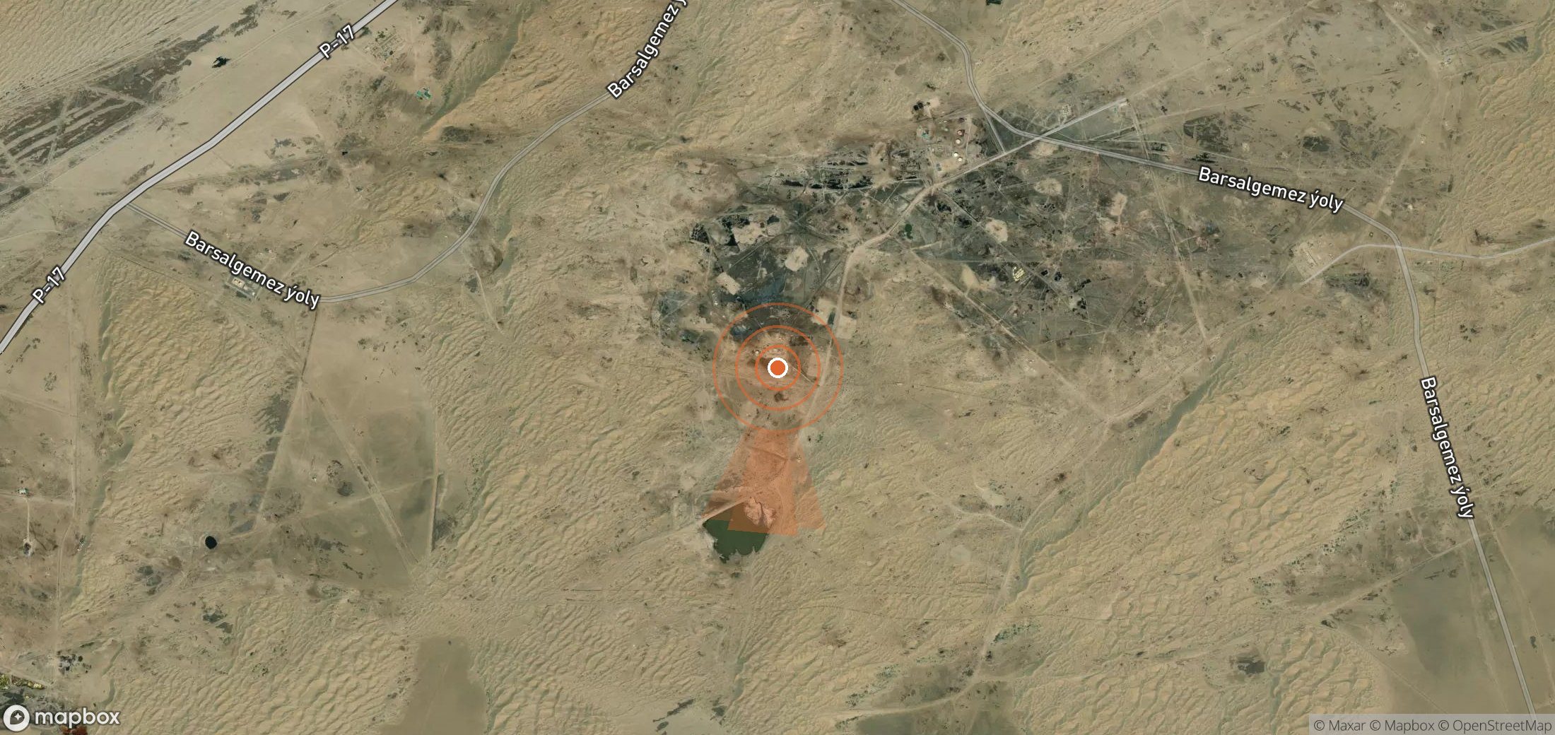 Mapa satelital de plumas de metano en Turkmenistán