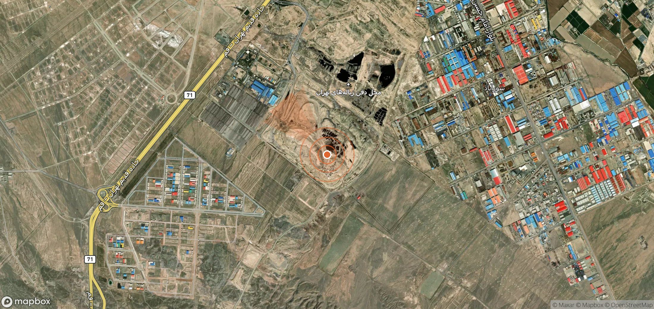 Satellite map of methane plume locations in Iran