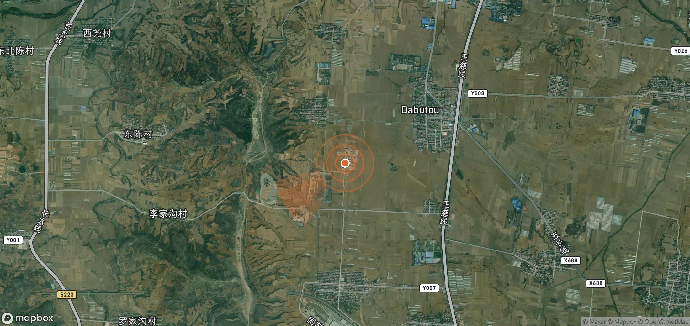 Satellite map of methane plume locations in China
