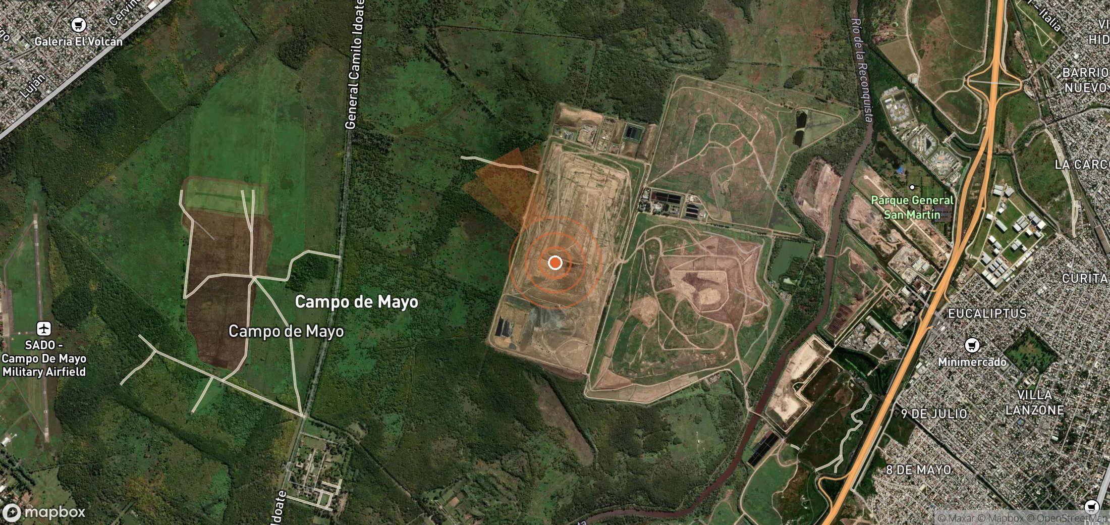 Satellite map of methane plume locations in Argentina