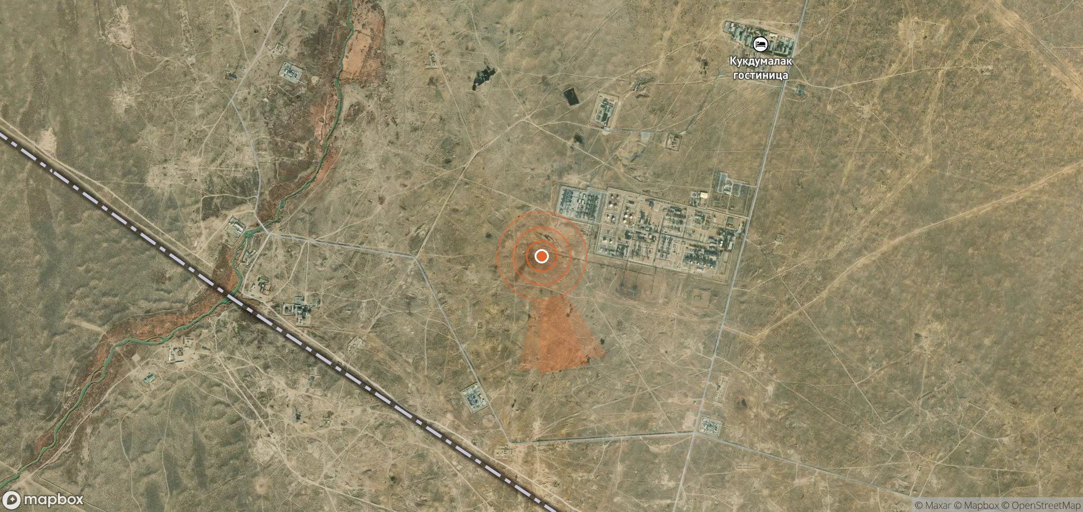 Satellite map of methane plume locations in Uzbekistan