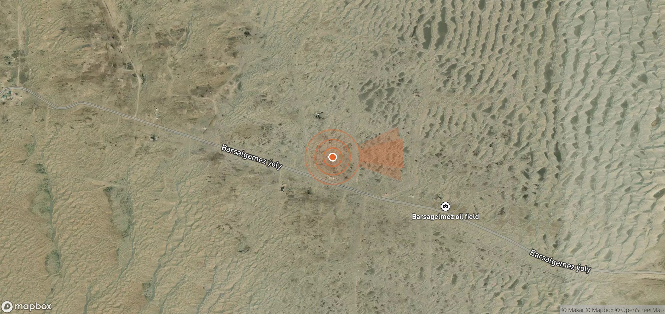 Mapa satelital de plumas de metano en Turkmenistán