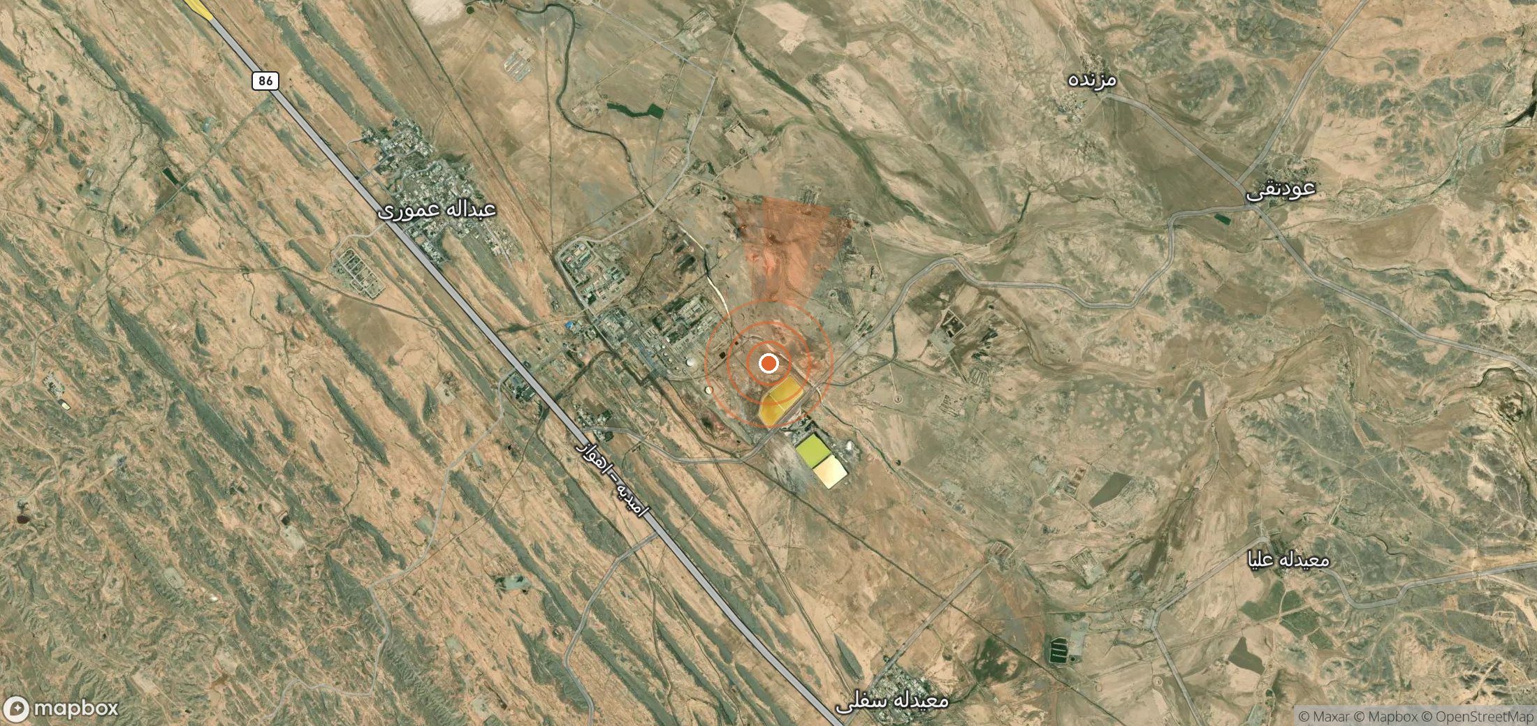 Satellite map of methane plume locations in Iran