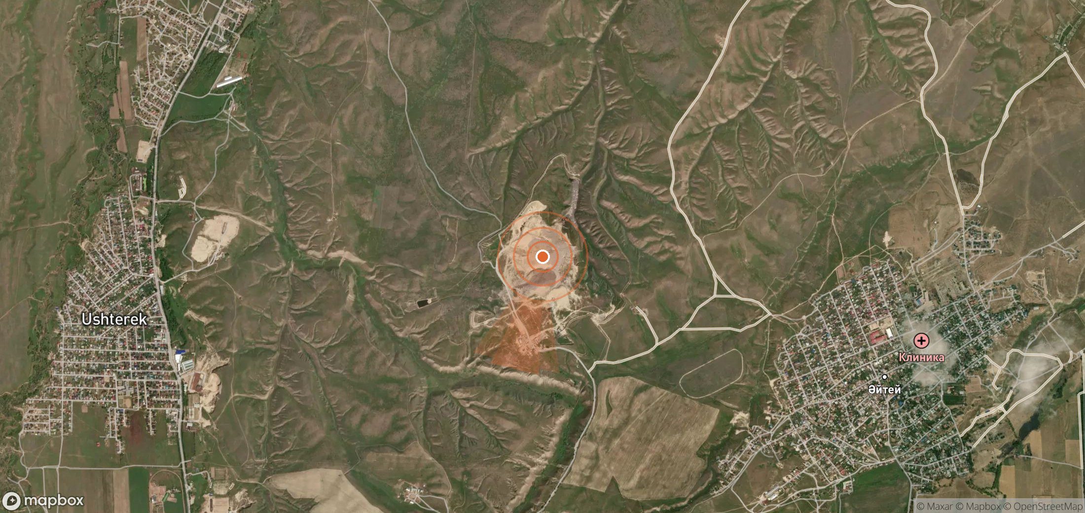 Satellite map of methane plume locations in Kazakhstan