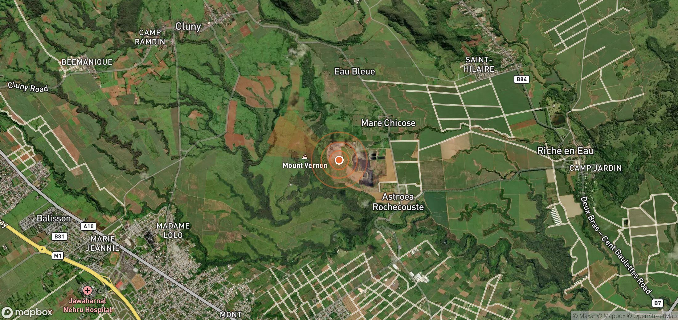Satellite map of methane plume locations in Mauritius