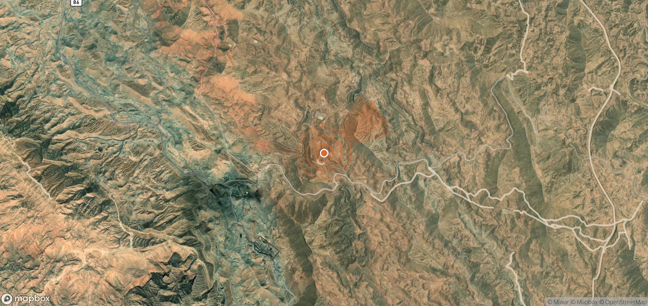 Mapa satelital de plumas de metano en Irán