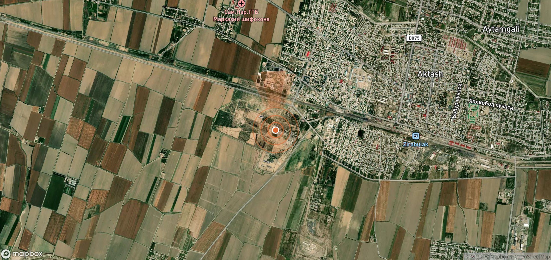Satellite map of methane plume locations in Uzbekistan