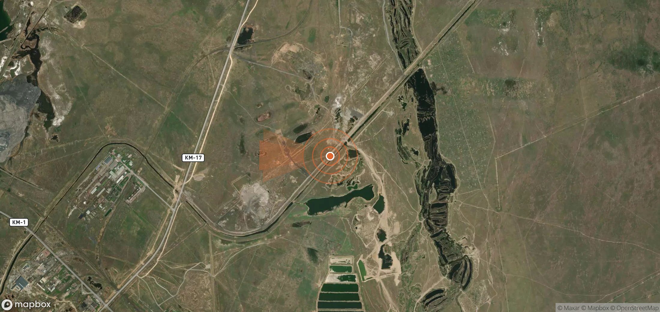Mapa satelital de plumas de metano en Kazajistán