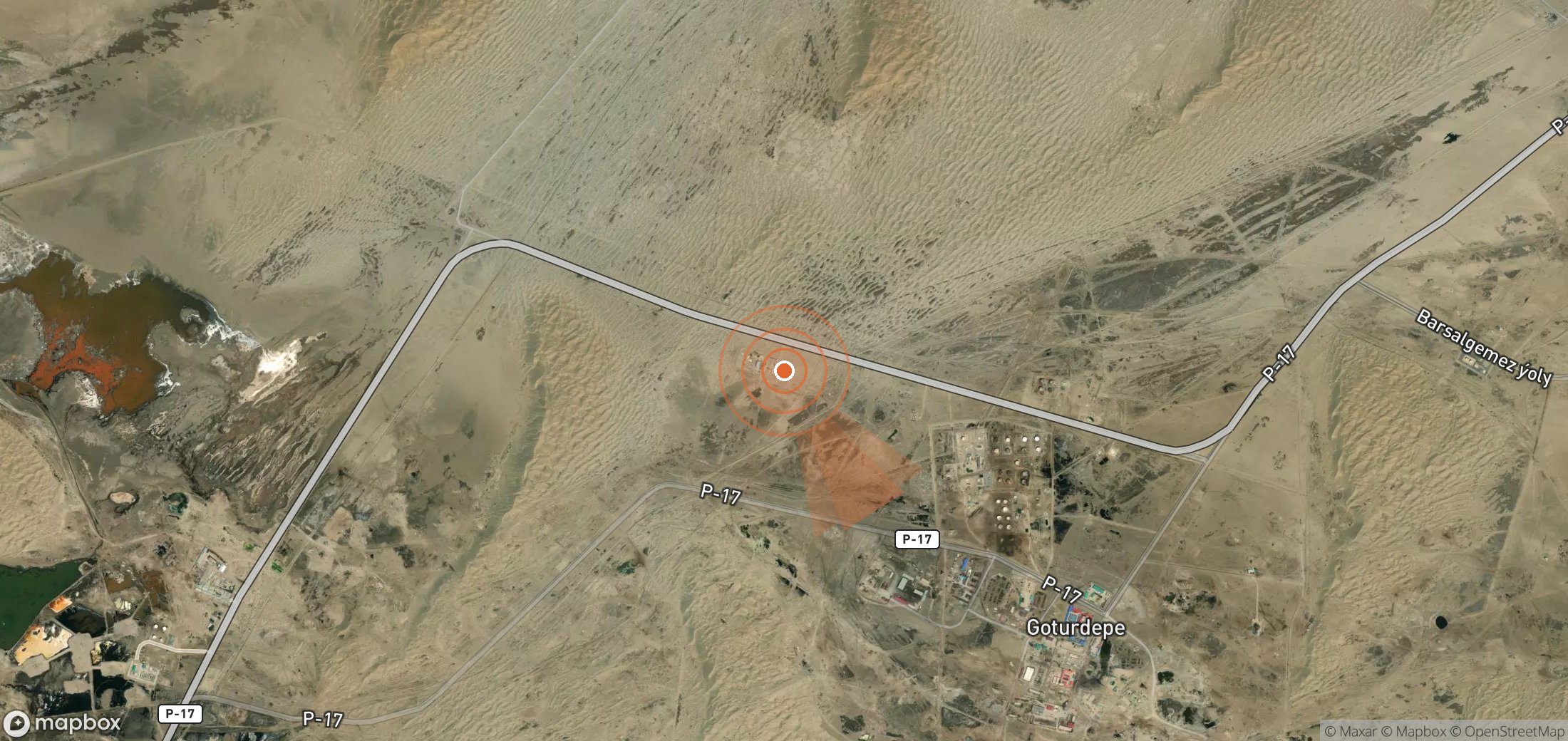Satellite map of methane plume locations in Turkmenistan