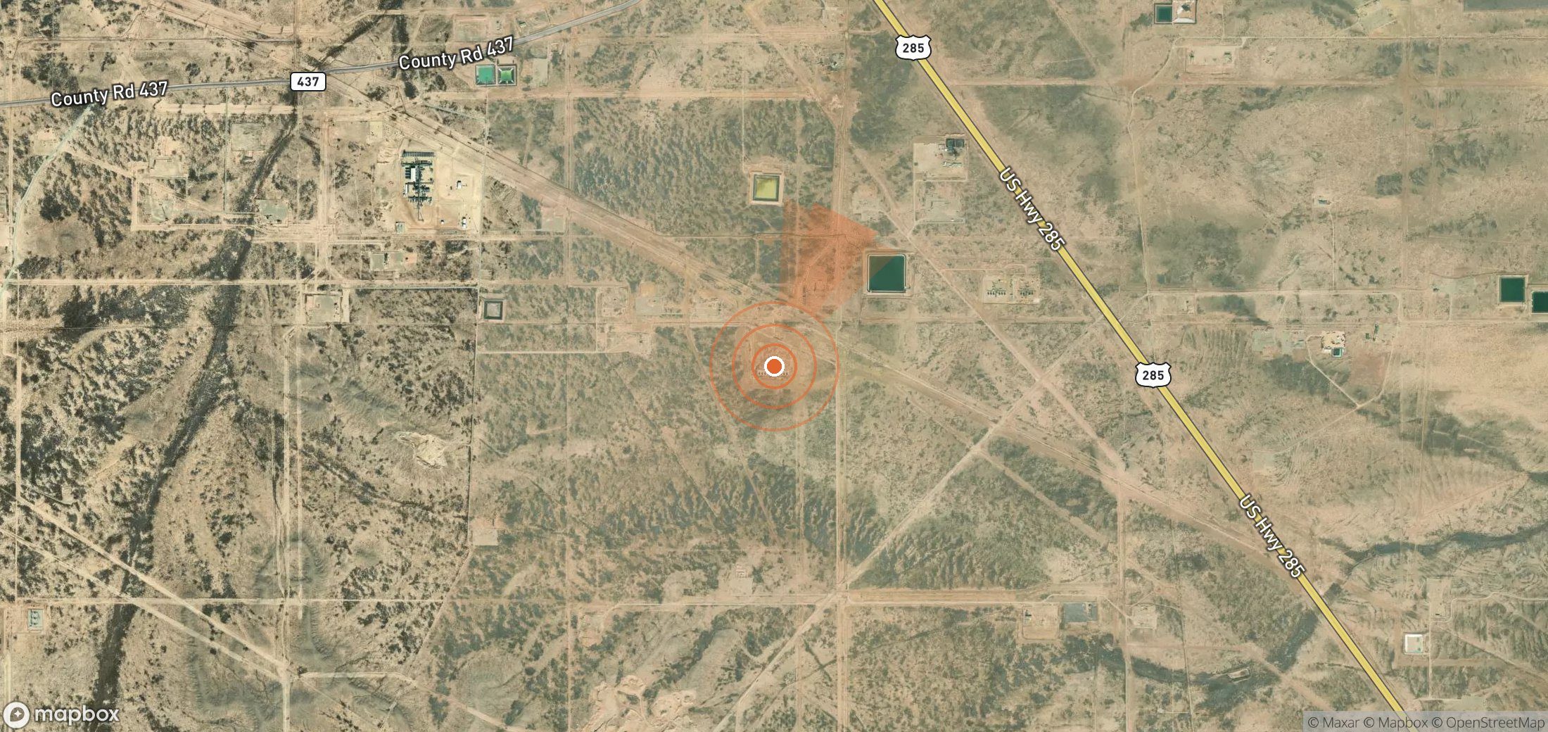Satellite map of methane plume locations in United States