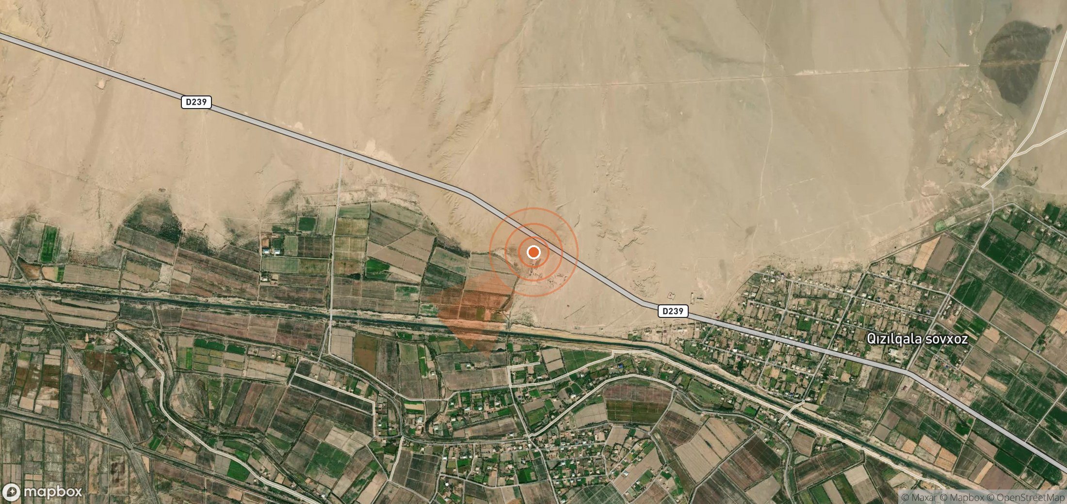 Satellite map of methane plume locations in Uzbekistan