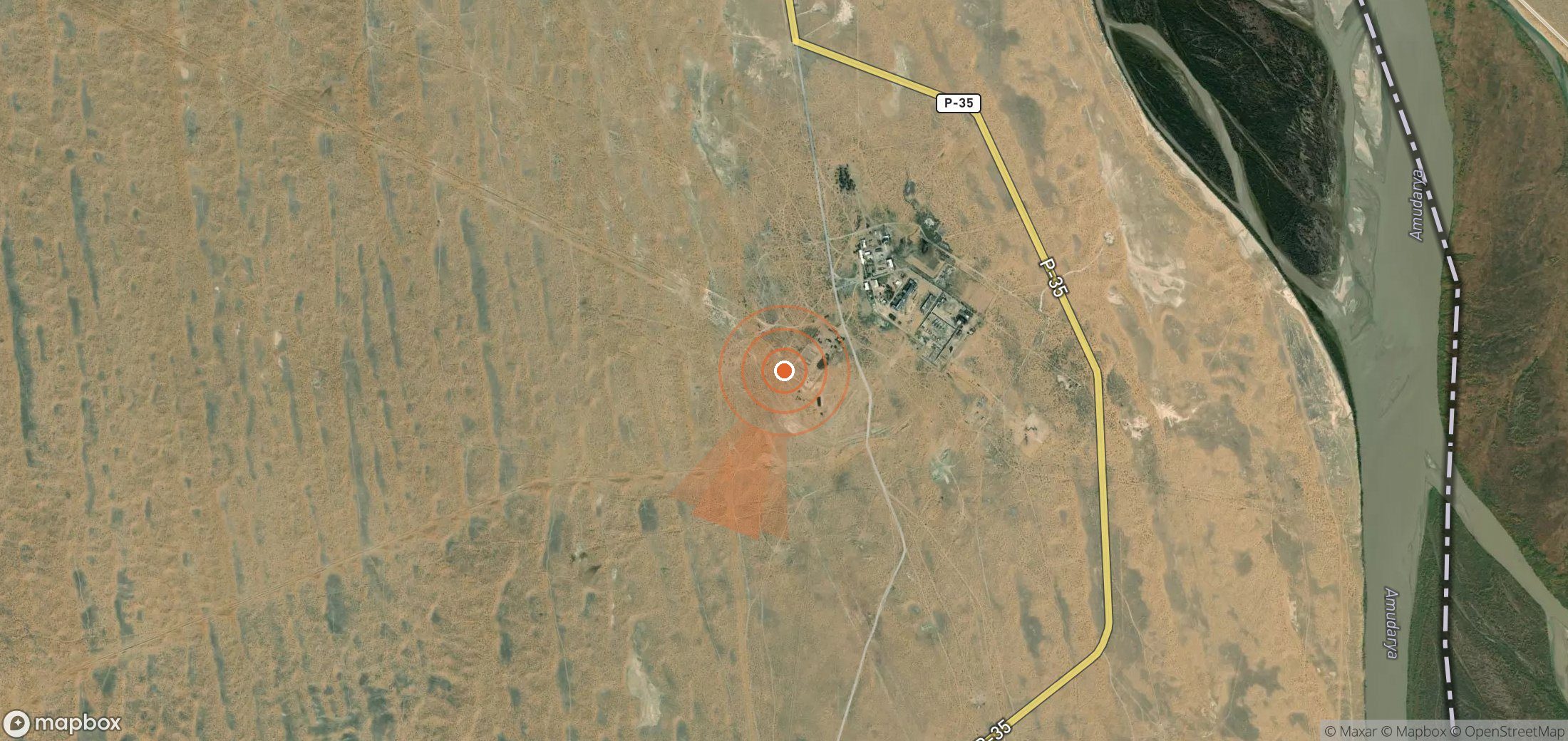 Satellite map of methane plume locations in Turkmenistan