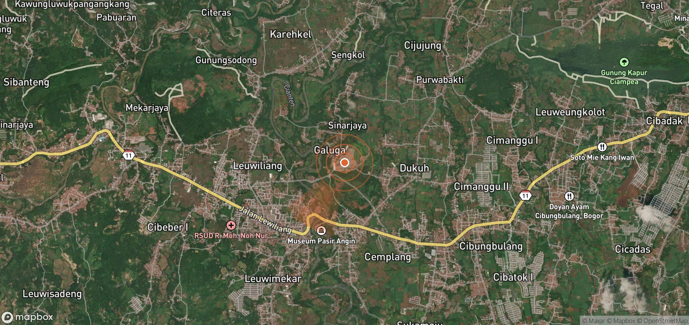 Satellite map of methane plume locations in Indonesia