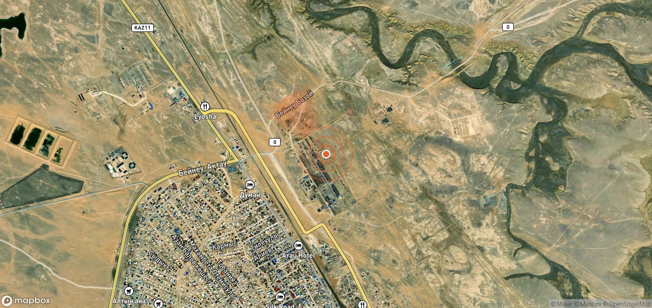 Satellite map of methane plume locations in Kazakhstan
