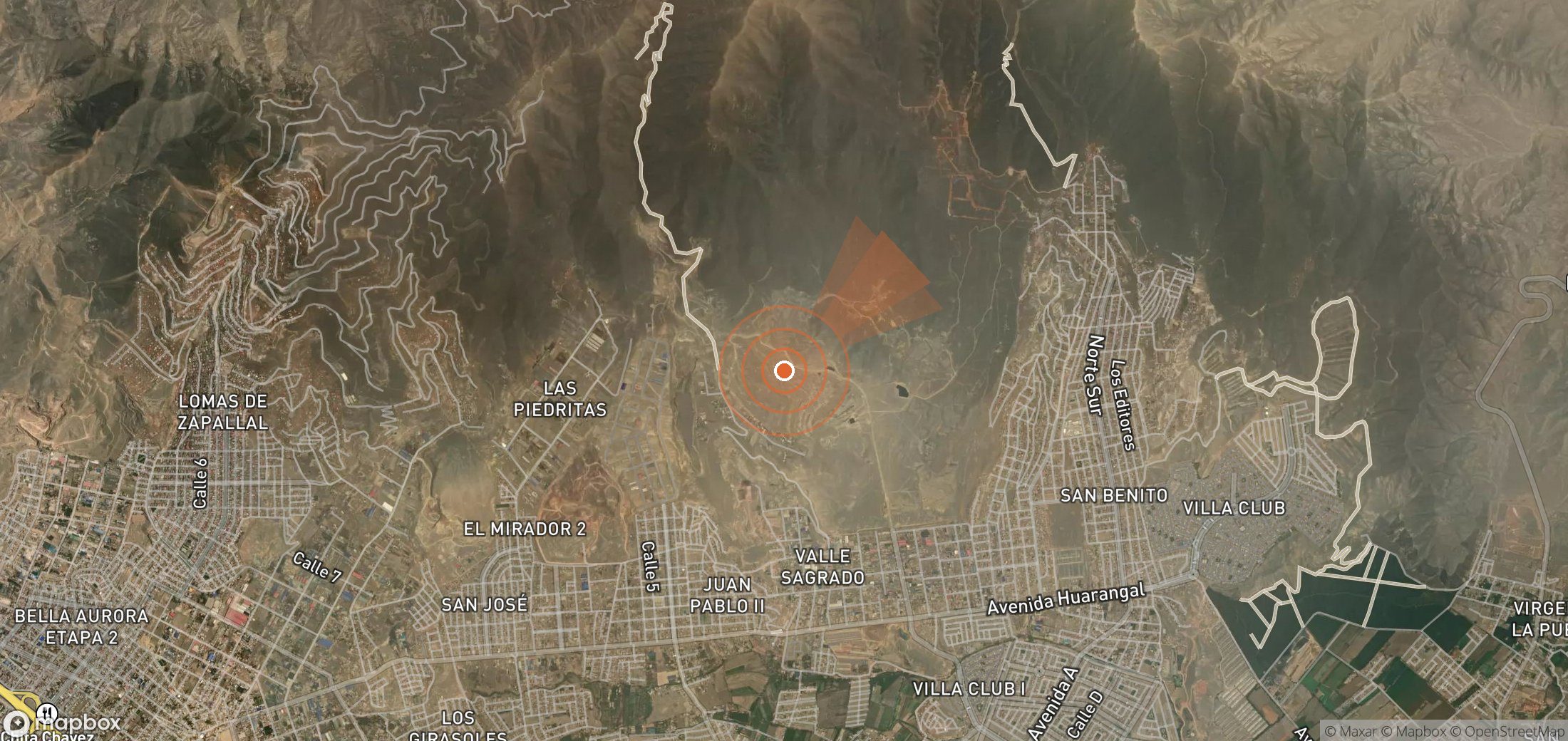 Satellite map of methane plume locations in Peru