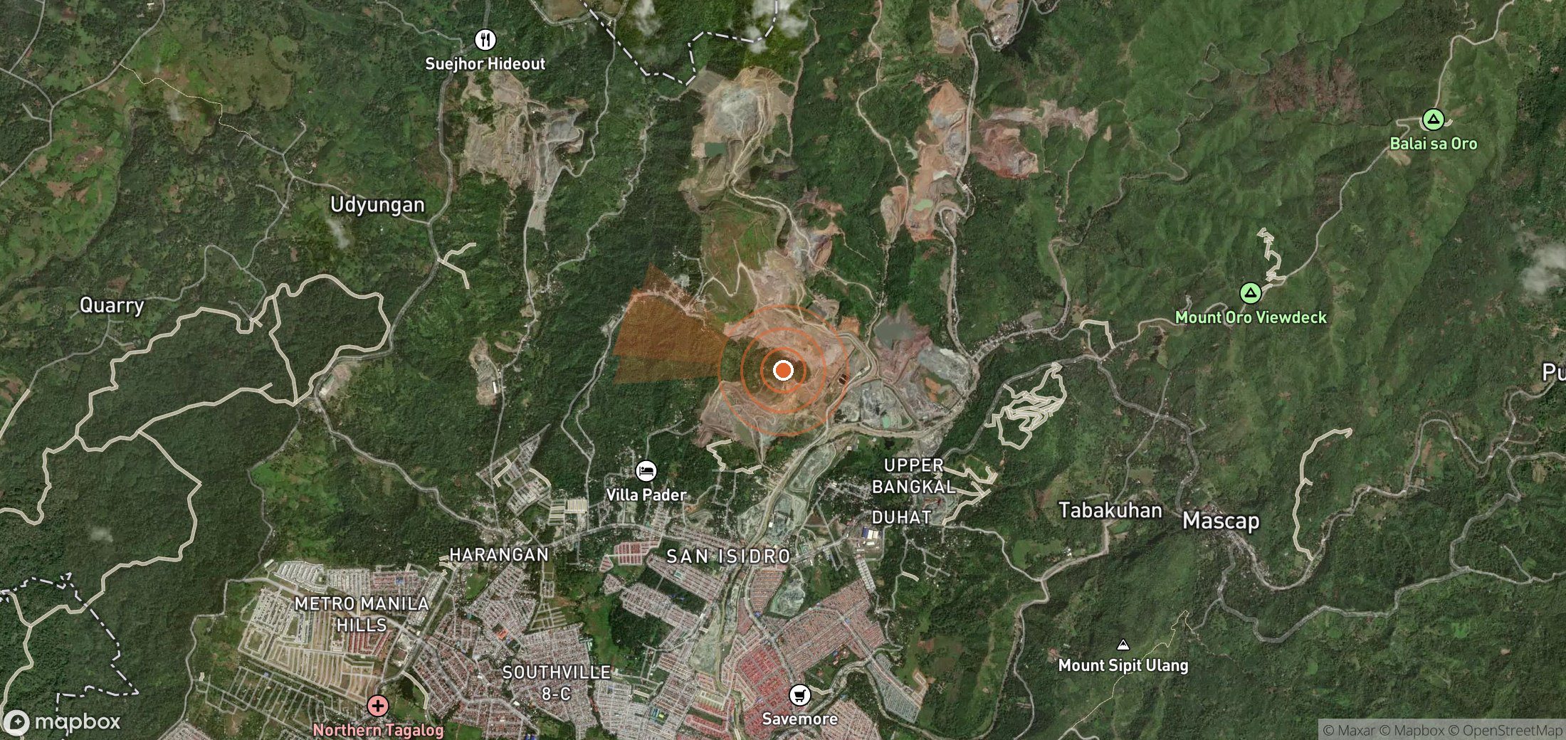 Satellite map of methane plume locations in Philippines