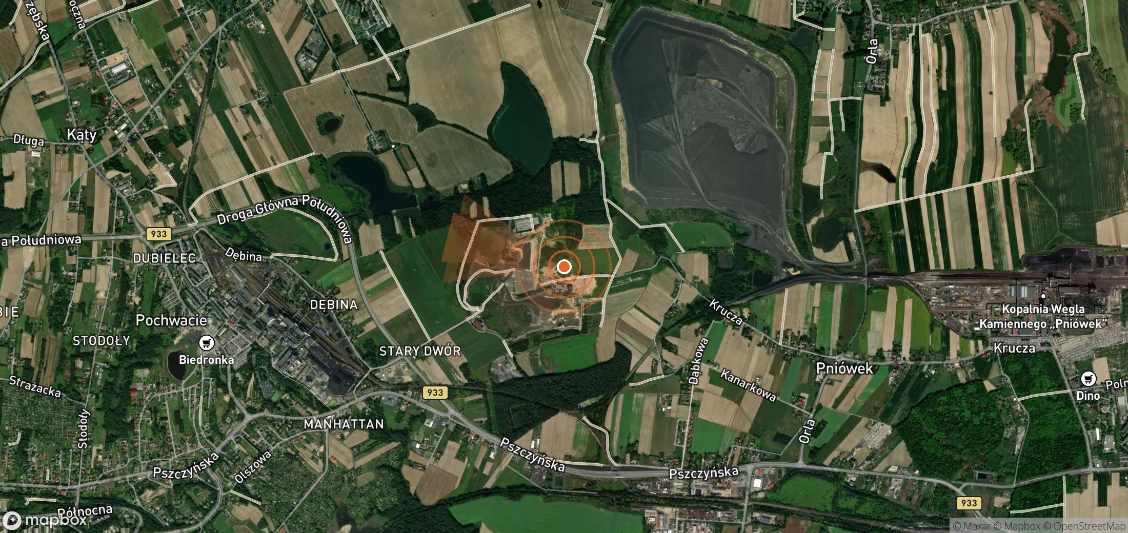 Satellite map of methane plume locations in Poland