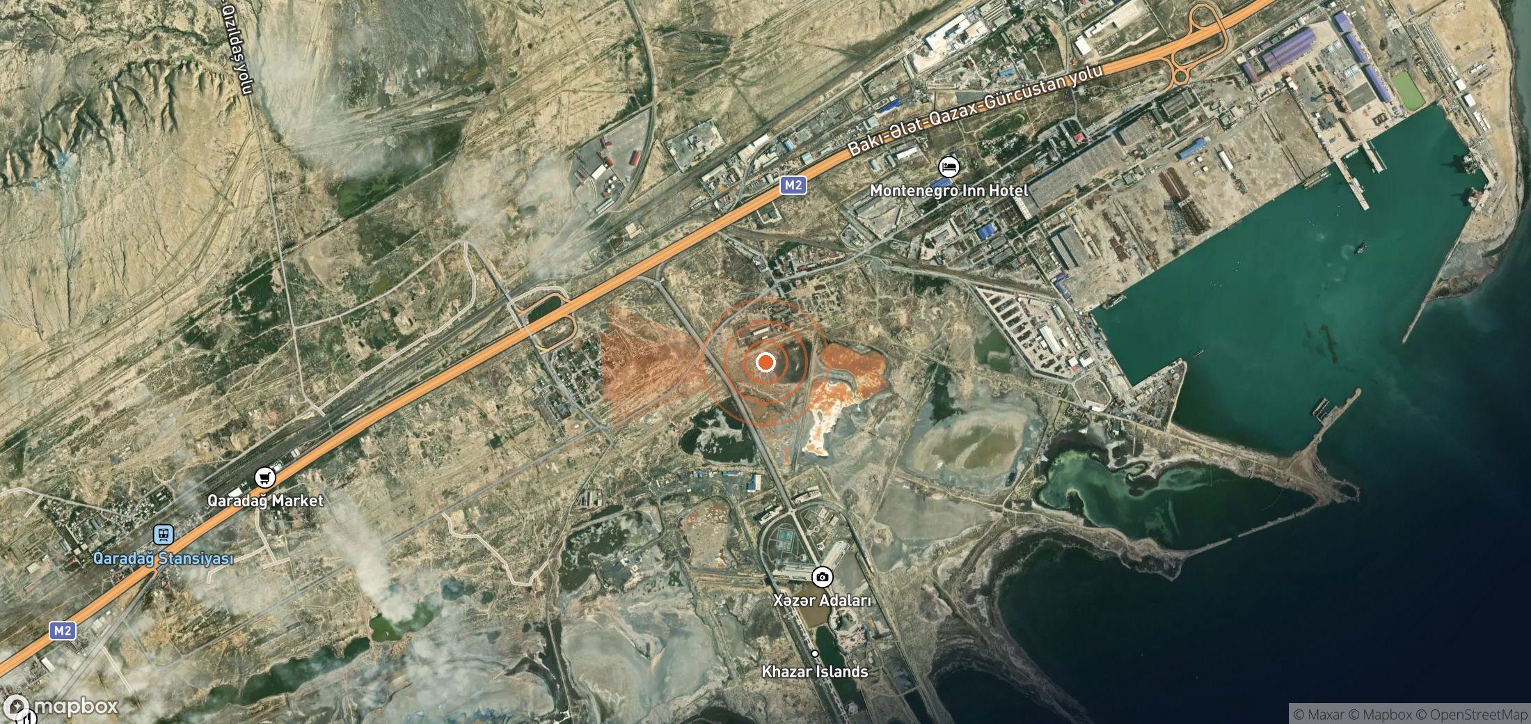 Satellite map of methane plume locations in Azerbaijan