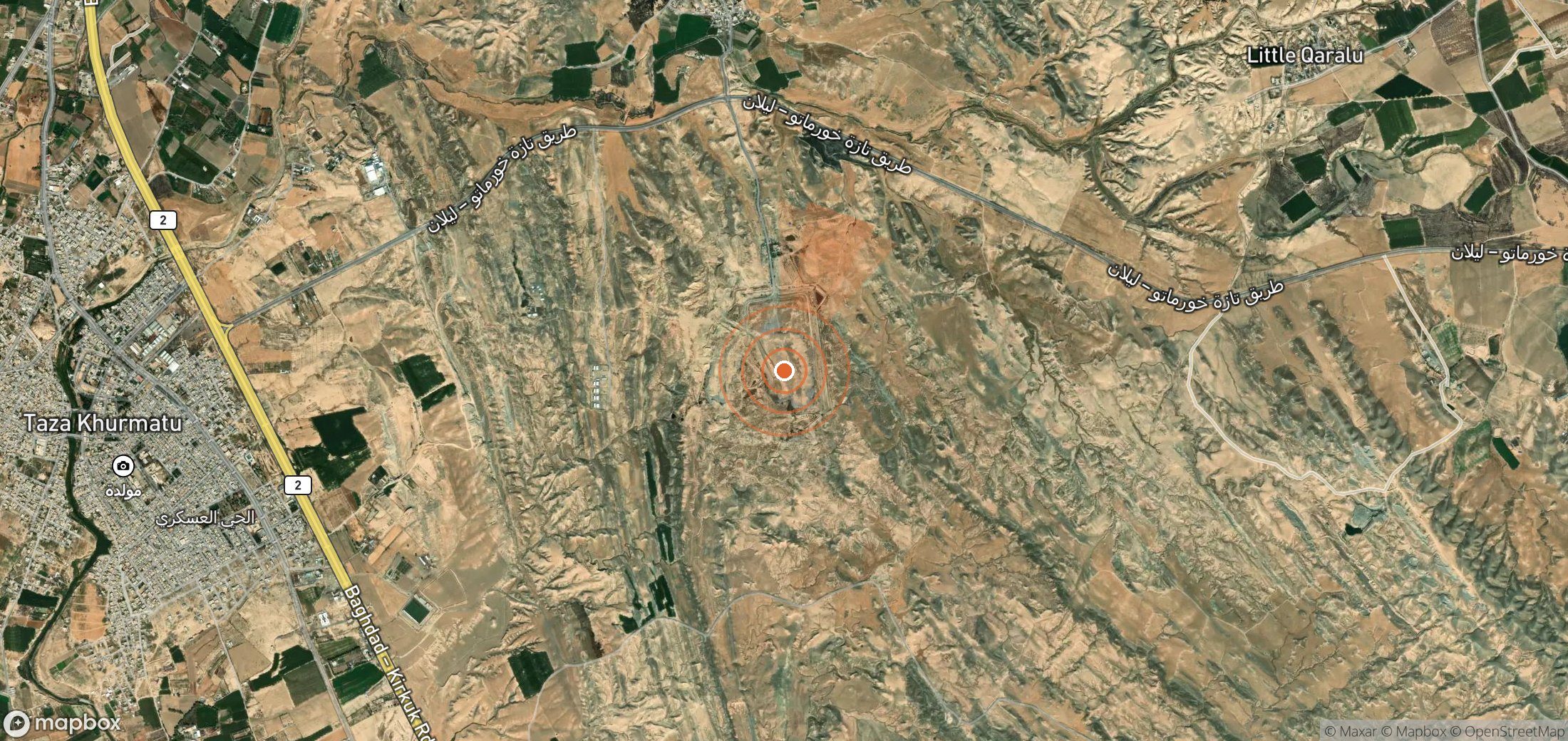 Satellite map of methane plume locations in Iraq