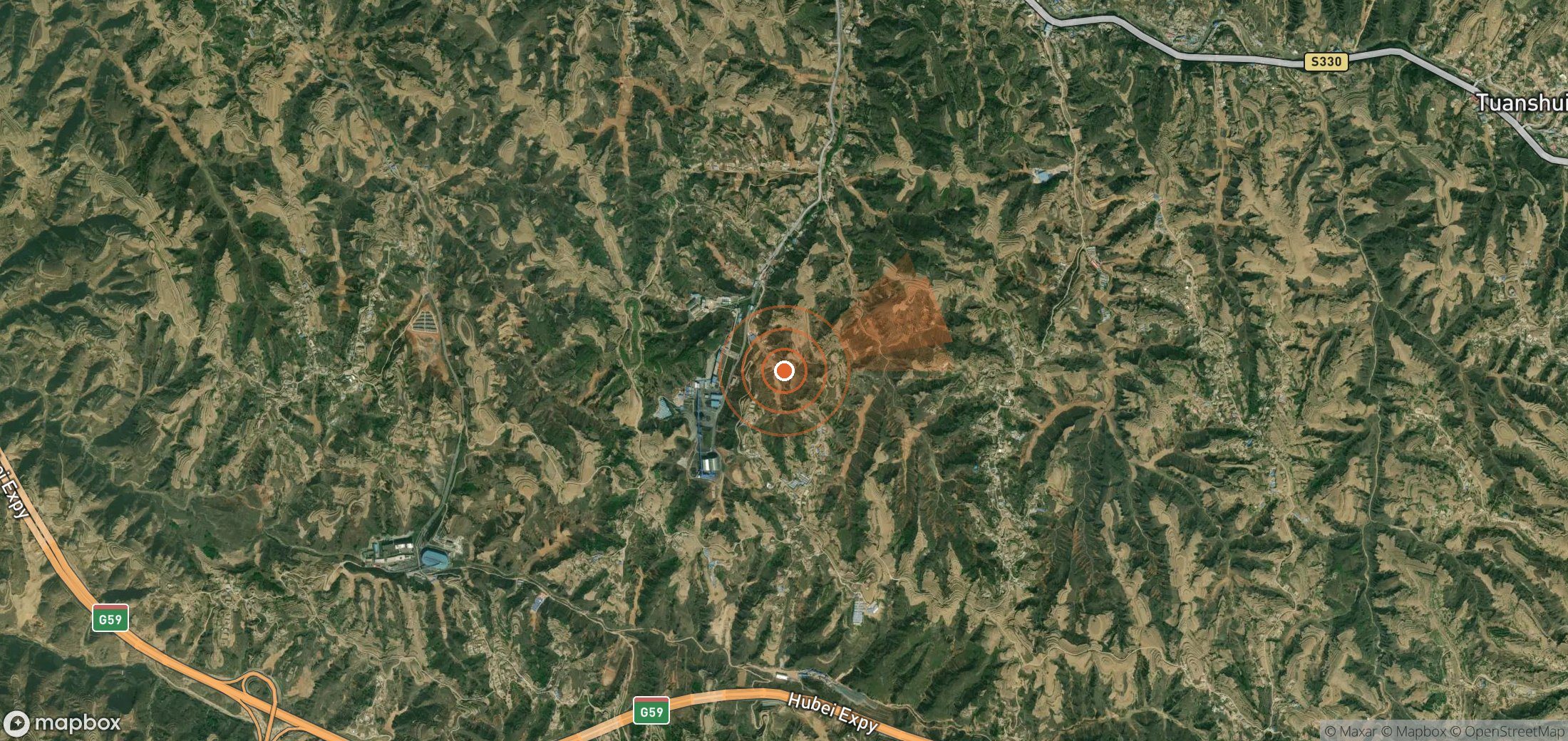 Satellite map of methane plume locations in China