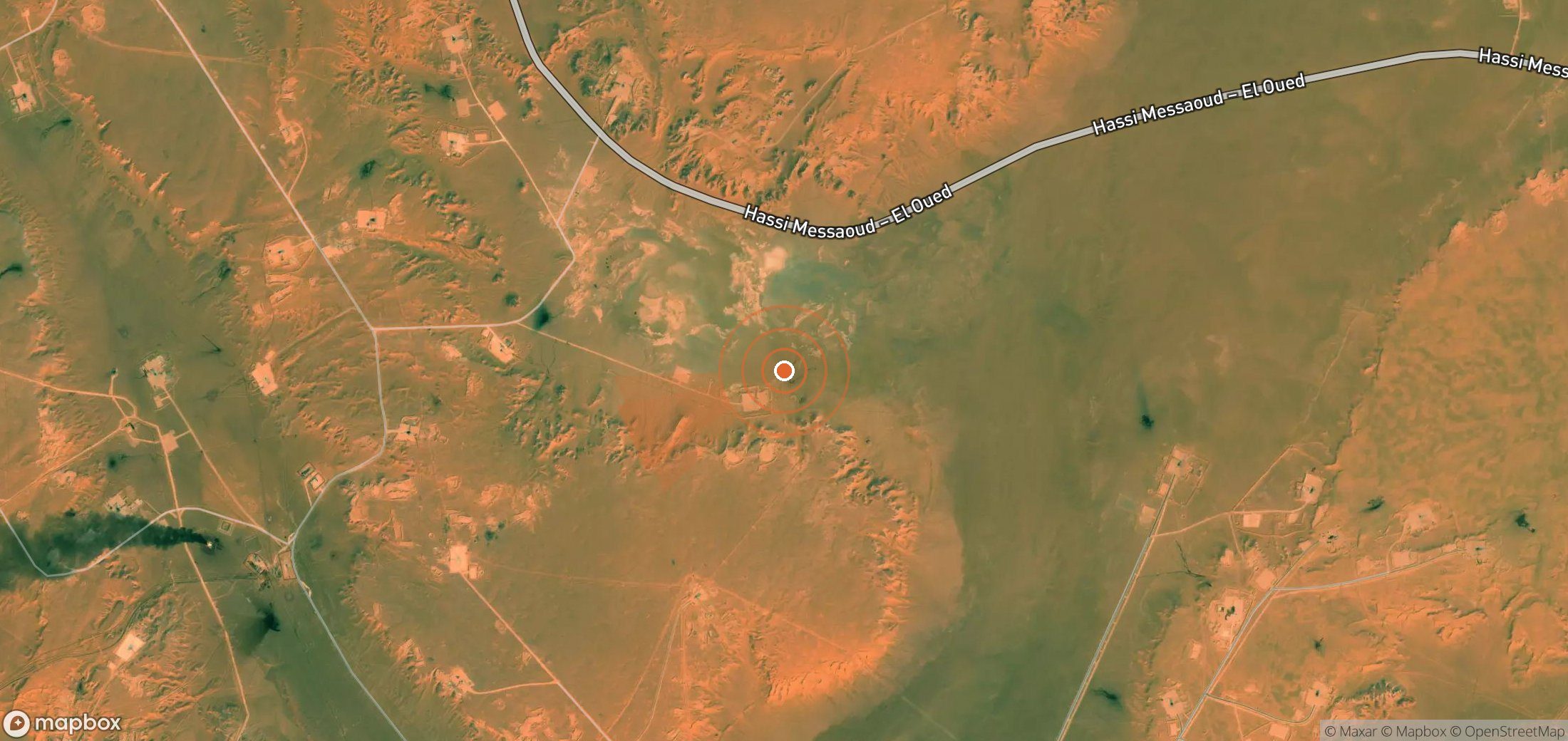 Satellite map of methane plume locations in Algeria