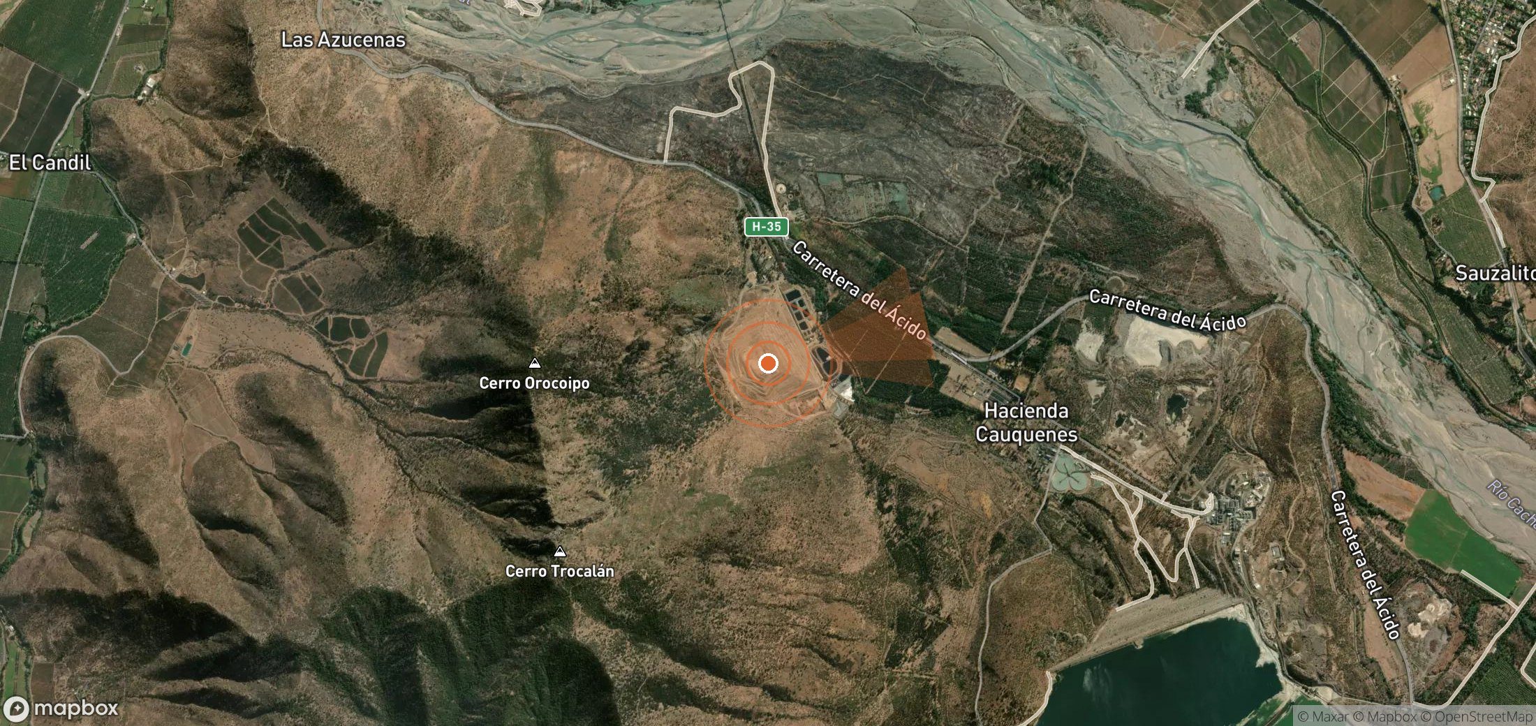 Satellite map of methane plume locations in Chile