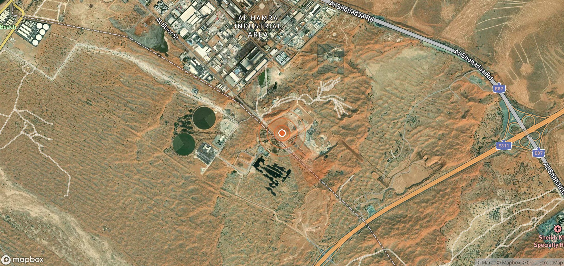 Satellite map of methane plume locations in United Arab Emirates