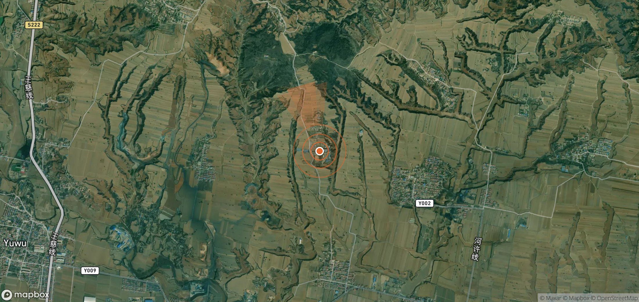 Satellite map of methane plume locations in China