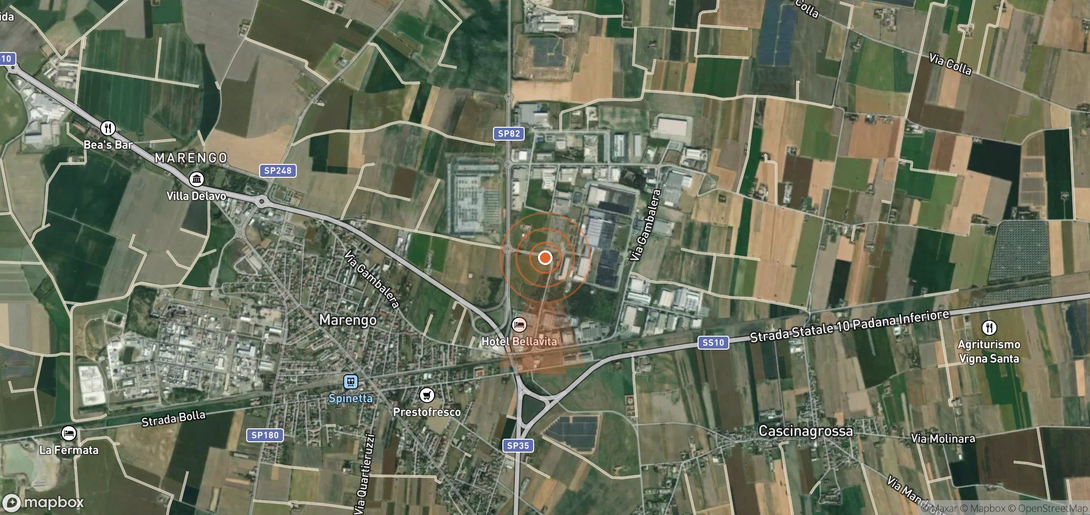 Mapa satelital de plumas de metano en Italia