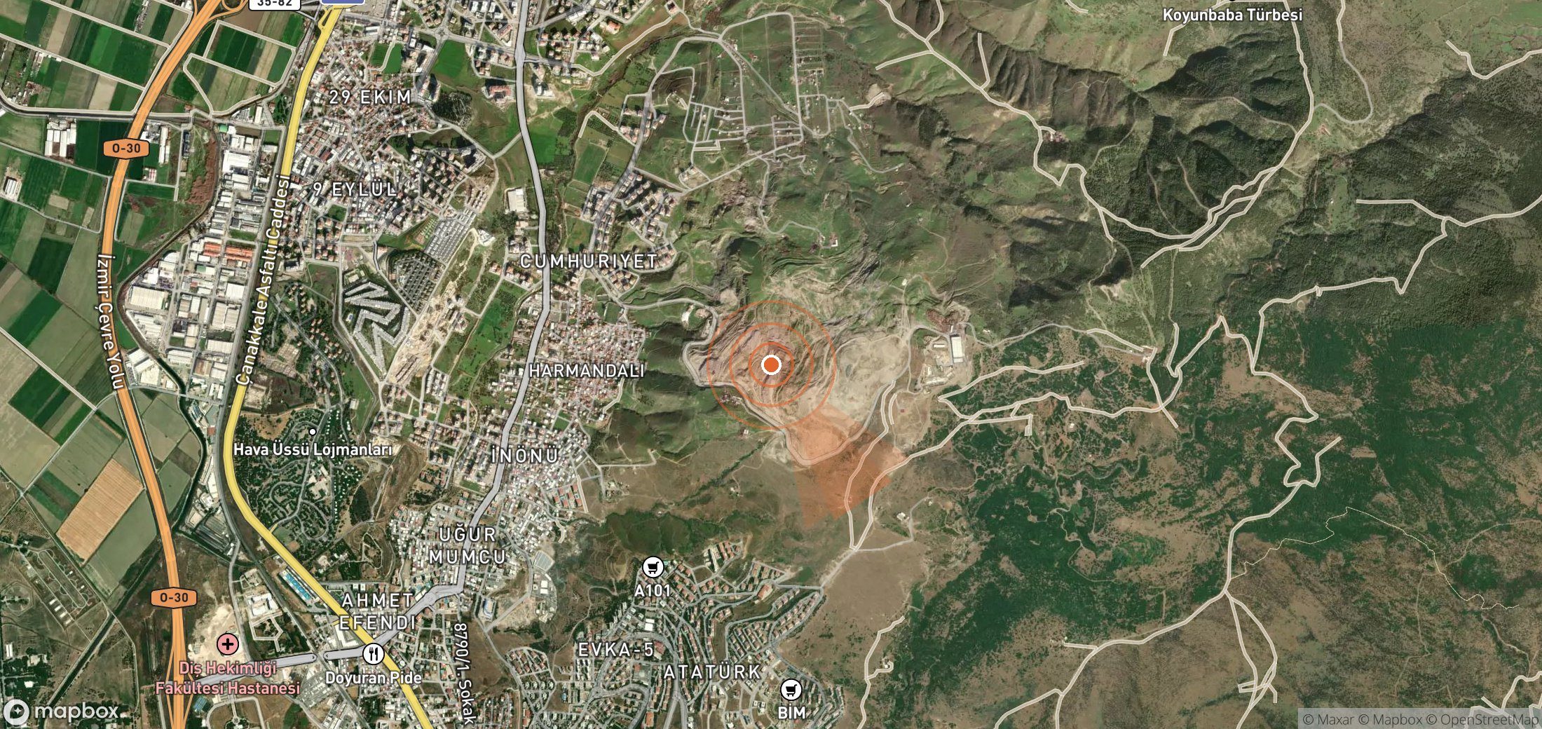 Mapa satelital de plumas de metano en Turquía