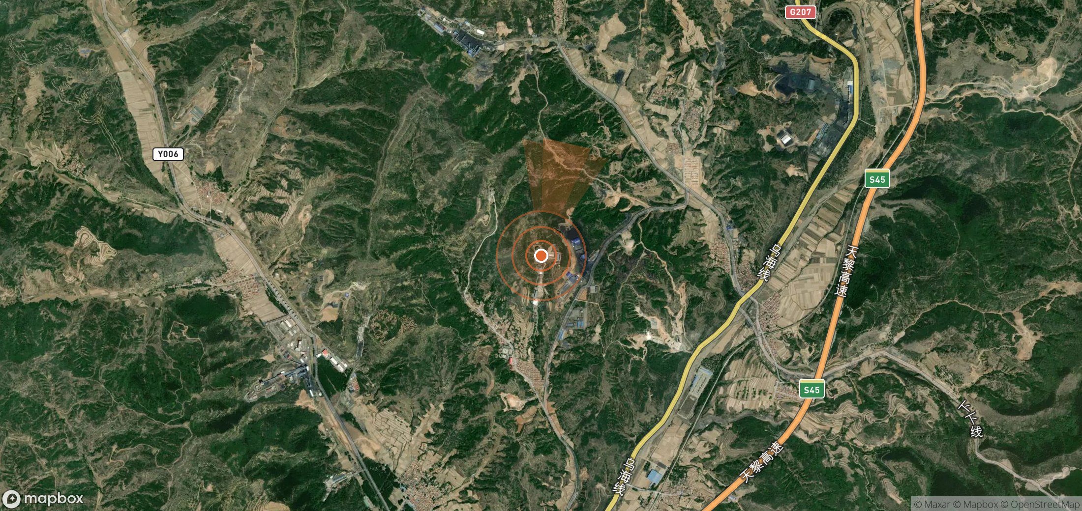 Satellite map of methane plume locations in China