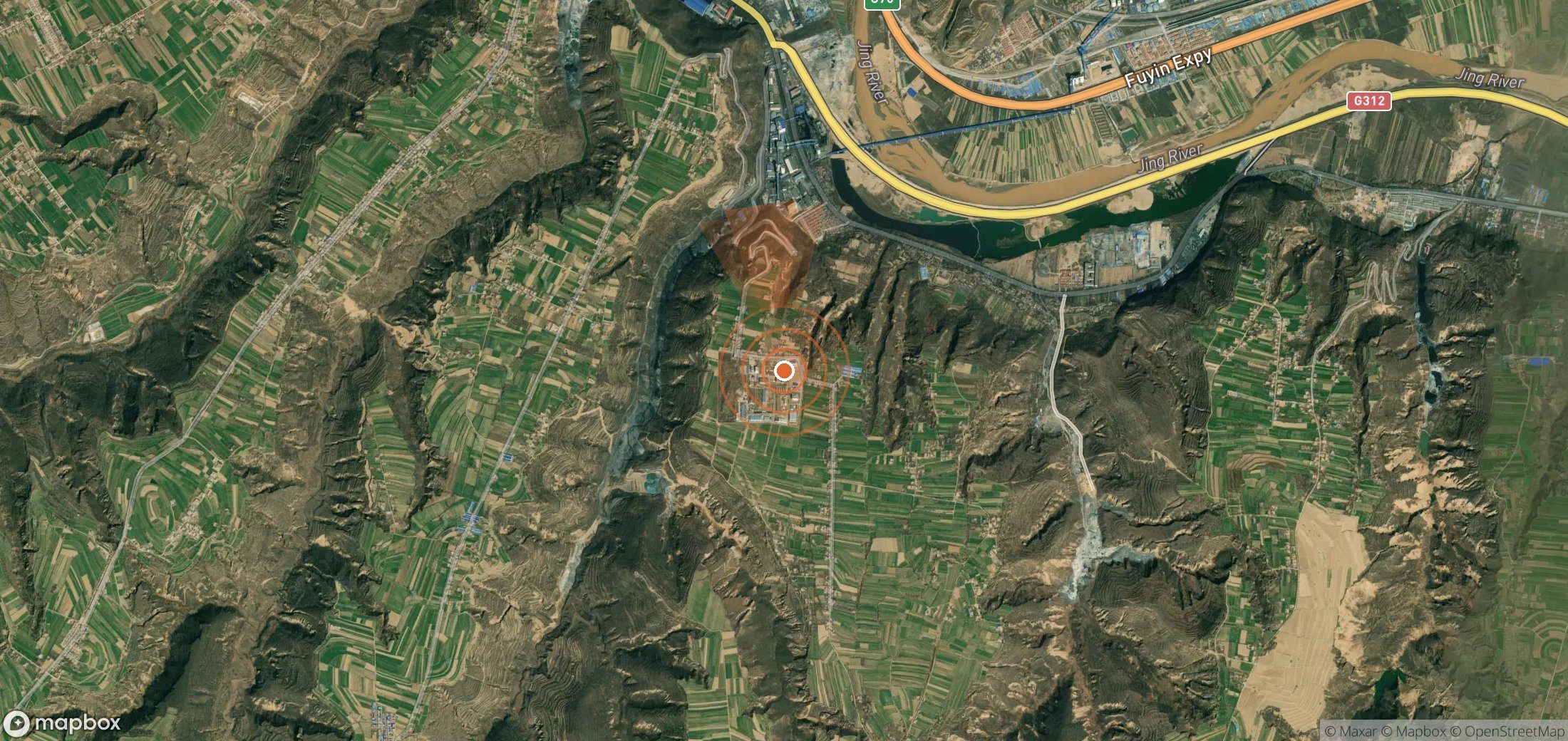 Satellite map of methane plume locations in China