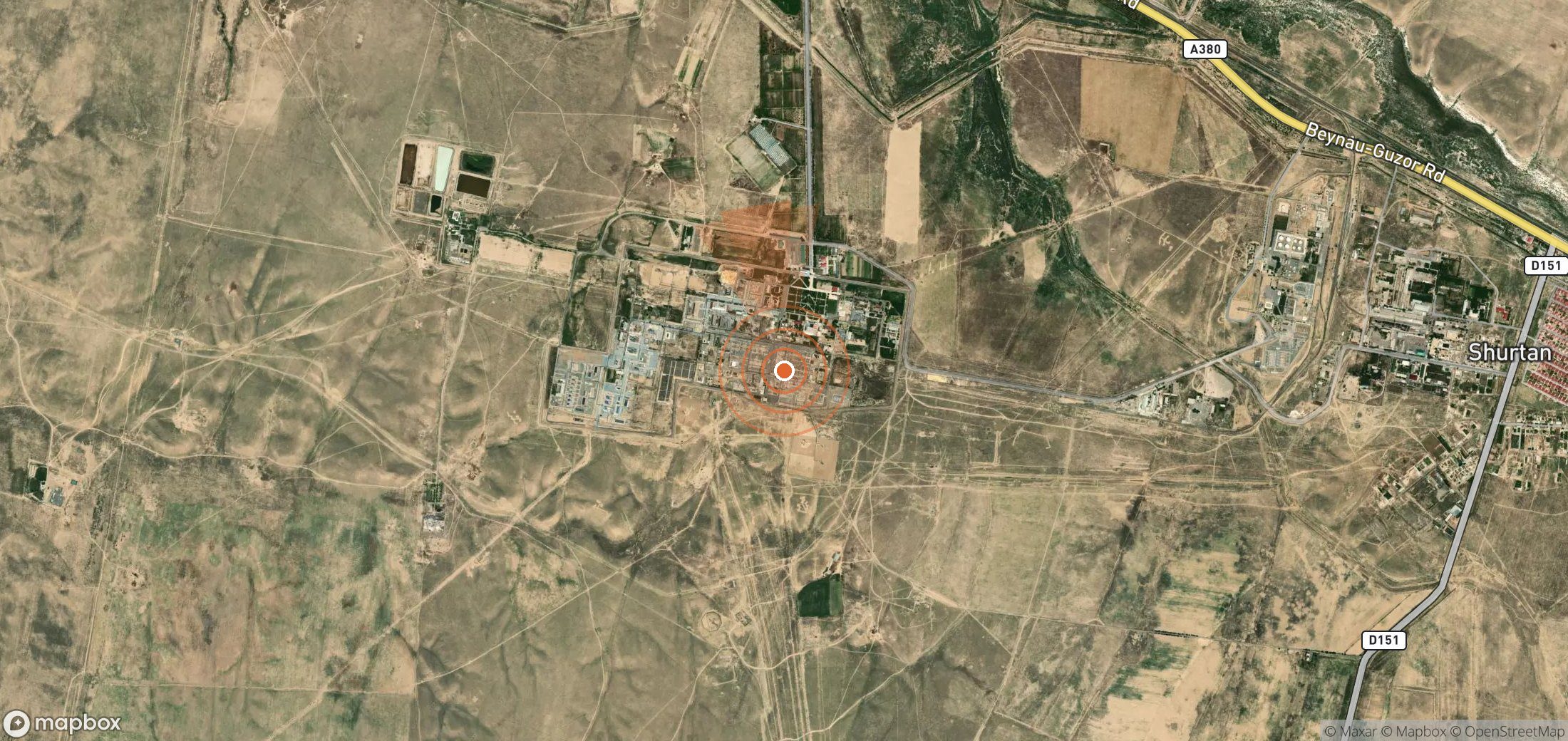 Mapa satelital de plumas de metano en Uzbekistán
