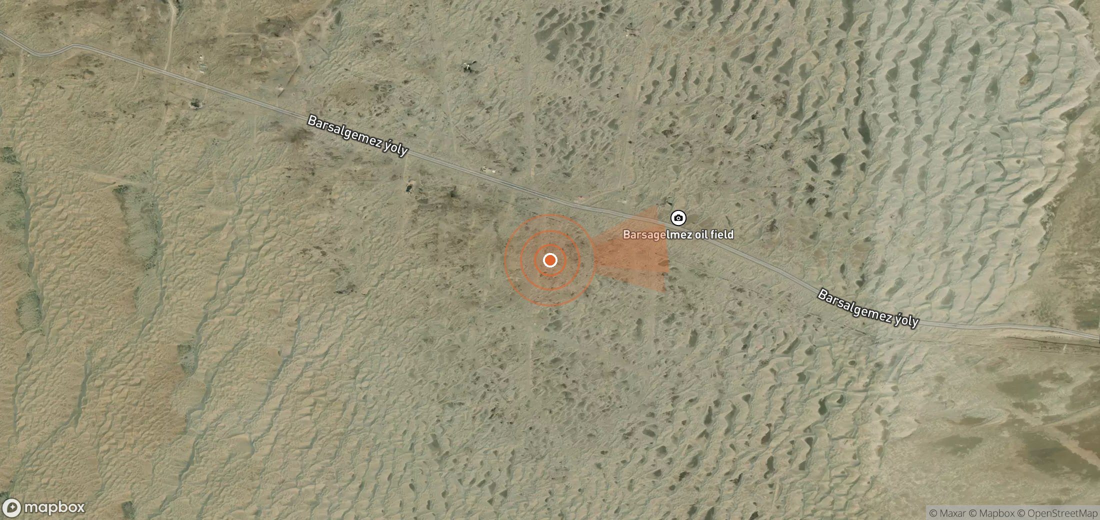 Satellite map of methane plume locations in Turkmenistan
