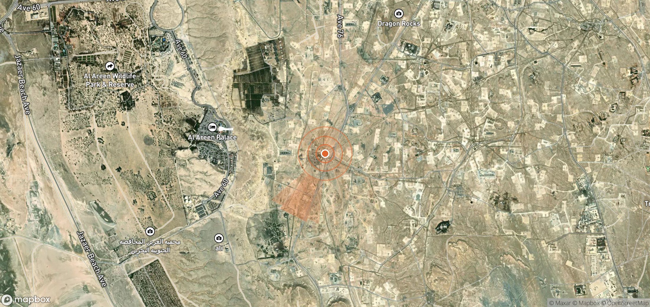 Satellite map of methane plume locations in Bahrain