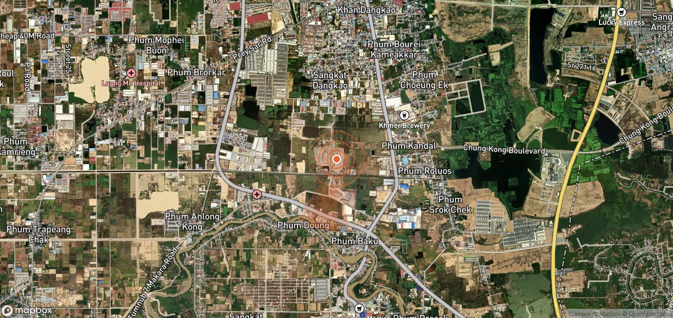 Satellite map of methane plume locations in Cambodia